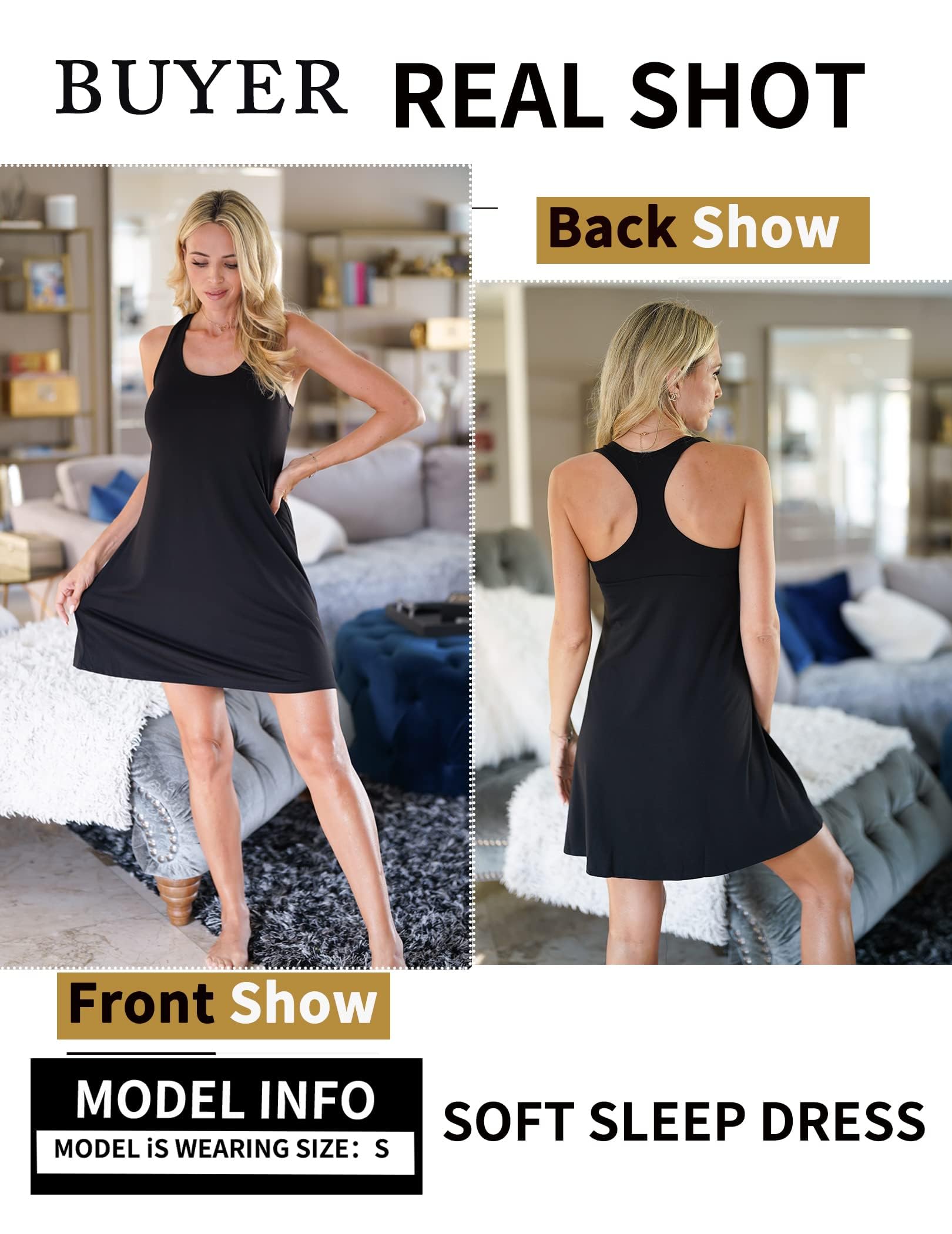 Avidlove Sleepwear for Women Tank Nightgown Chemise Racerback Sleeveless Sleep Dress: A-black 3X-Large