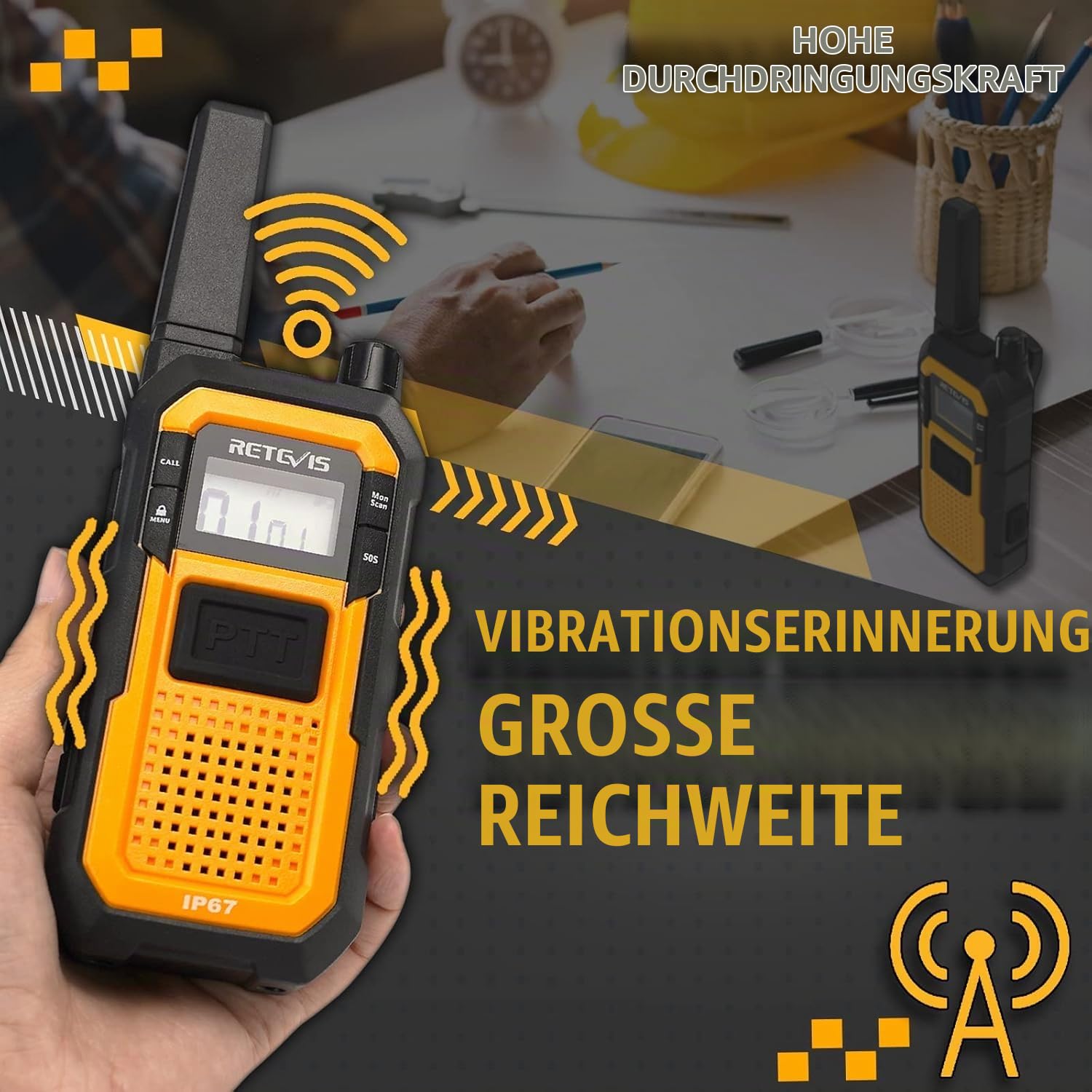 Retevis RB648 Funkgeräte mit Ohrhörer, IP67 wasserdichte Walkie-Talkie mit Akku