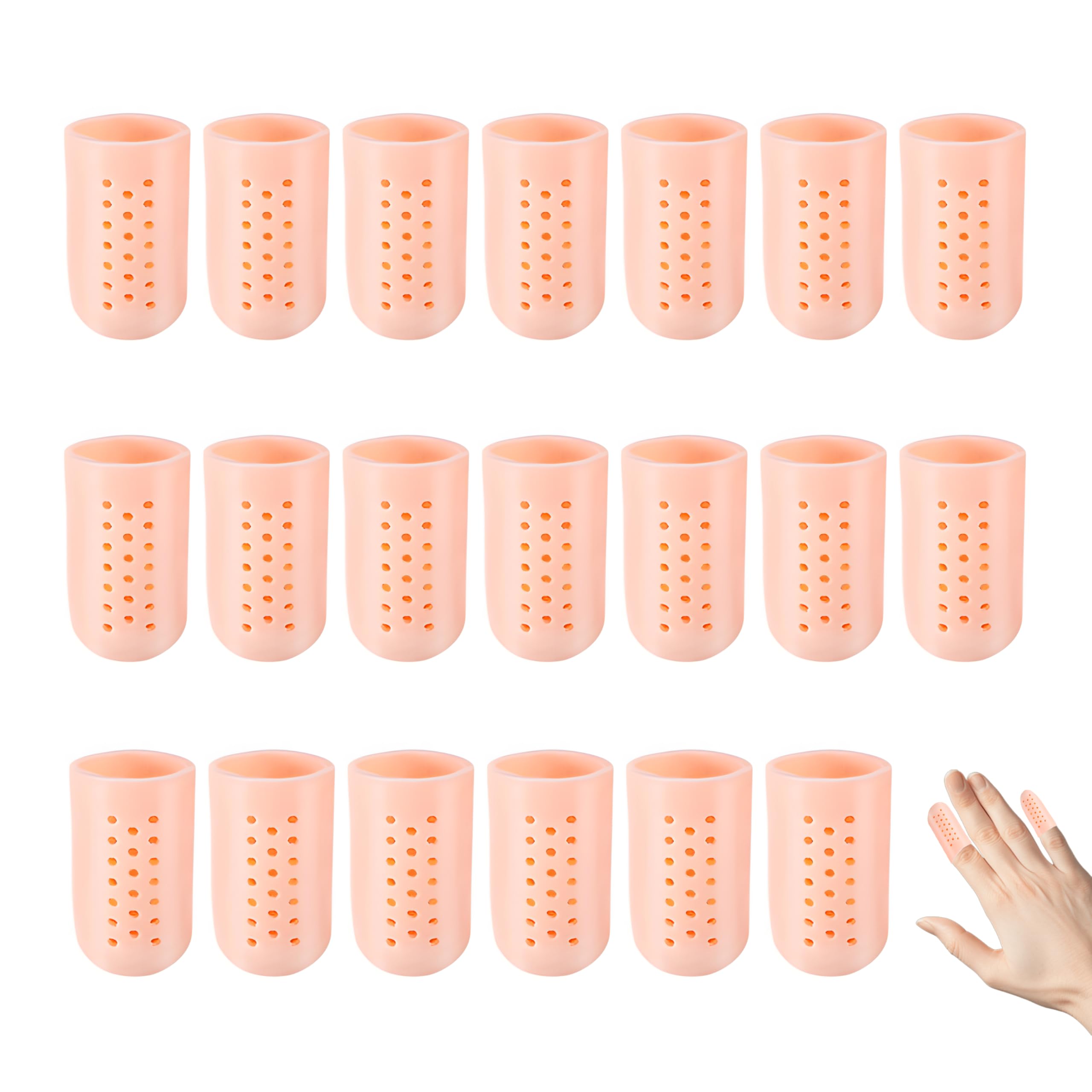 Lot de 20 protège-doigts en gel respirants à trous d’aération, manchons en silicone souple transparent pour bout des doigts, protection anti-frottement et amorti, réutilisables et hygiéniques