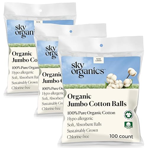 Miniatura 1 de Sky Organics Bolas de algodón orgánico jumbo para pieles sensibles, 100% puro certificado GOTS orgánico para belleza y cuidado personal, 300 unidades