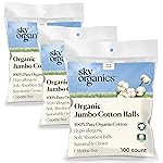 Sky Organics Organic Jumbo Cotton Balls for Sensitive Skin, 100% Pure Organic Cotton Sustainably Grown, Chlorine Free, Hypoallergenic, Ultra-Soft and Absorbant for Beauty&Personal Care, 300 ct