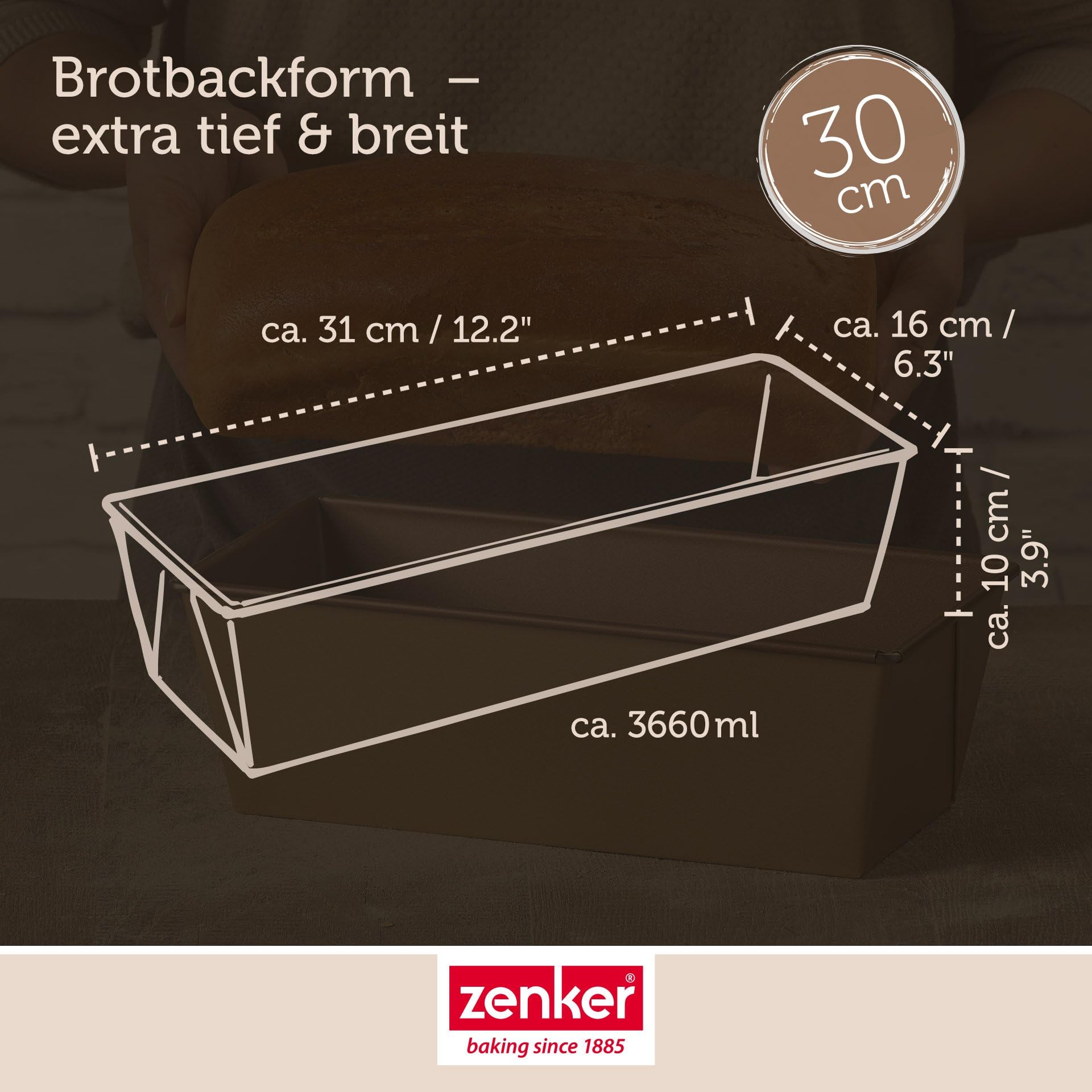 Zenker Brotbackform 30 cm MOJAVE GOLD, Backform aus Stahlblech, Brotform mit keramisch verstärkter Antihaftbeschichtung (Farbe: Mahagoni/Gold), Menge: 1 Stück