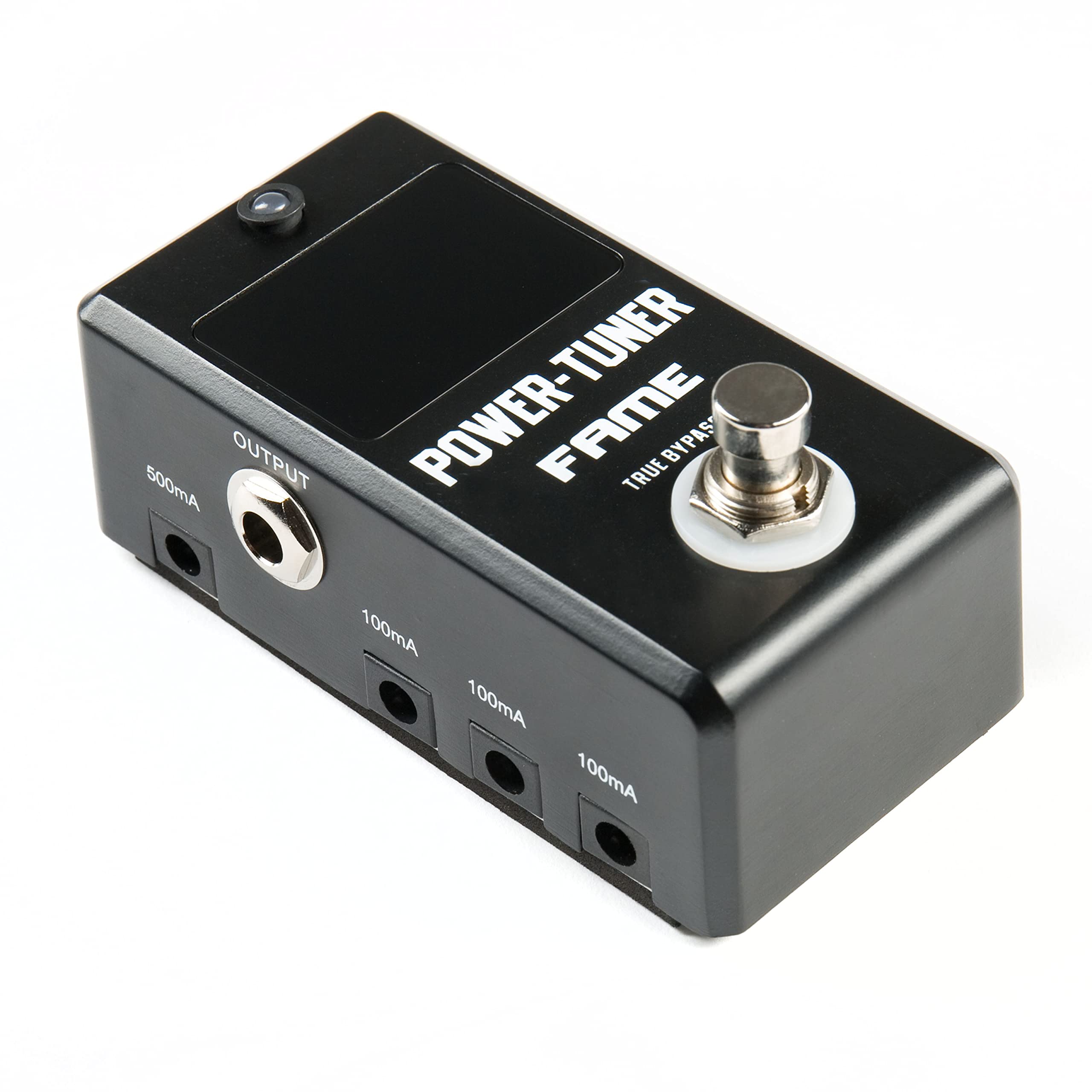 Fame Stimmgerät chromatisch für Gitarre und Bass, Power Tuner und Netzteil kombiniert, ideal für Pedalboard, Frequenz 12 Hz – 4186 Hz