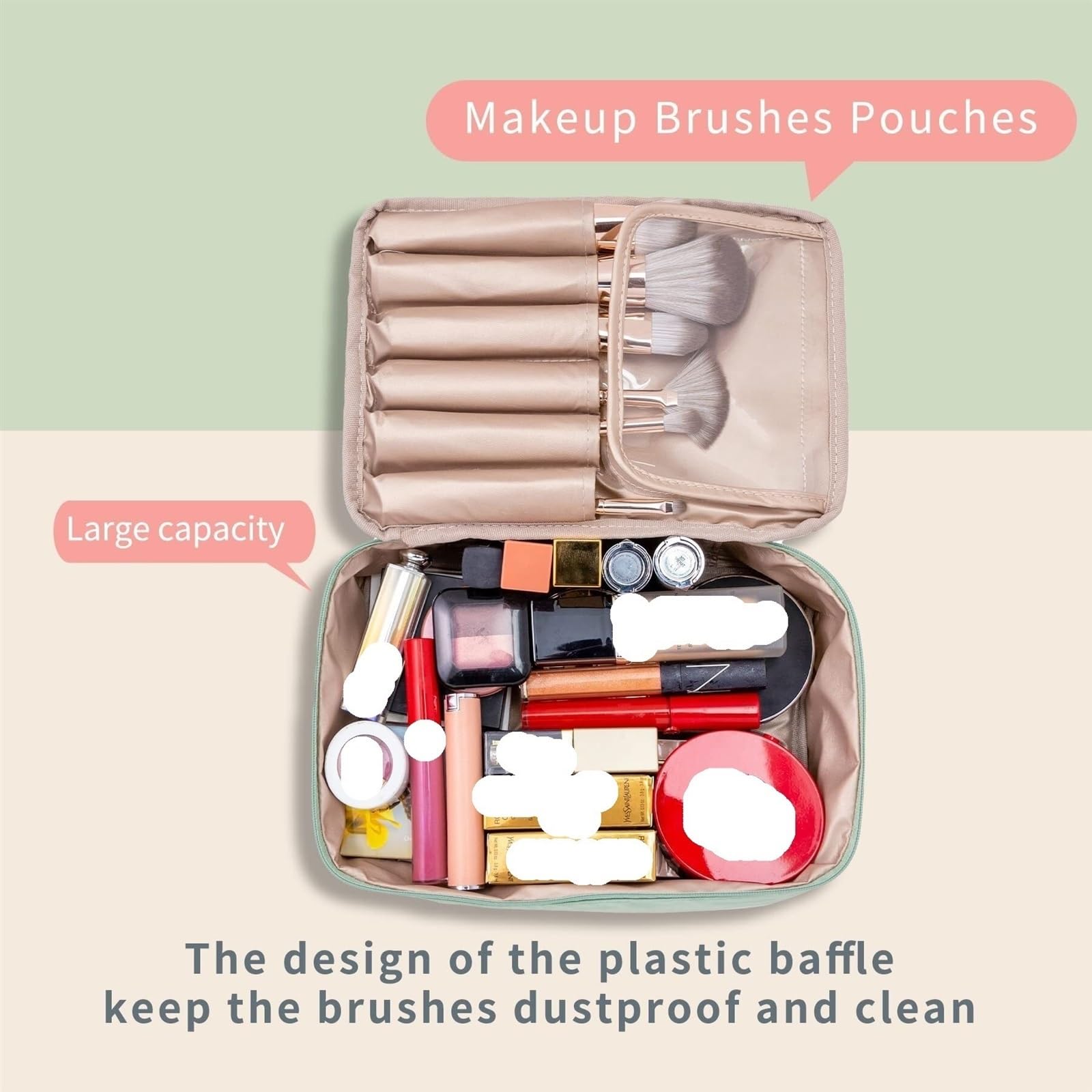 Kosmetiktasche Damen Reise-Make-up-Tasche, Kosmetiktasche, Make-up-Tasche, Kulturbeutel for Damen Und Herren Kulturbeutel(Grün,23cm)