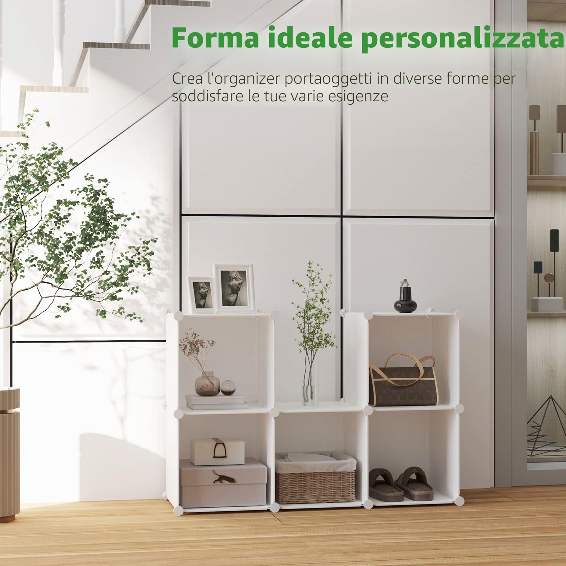 C&AHOME Organizzatore di contenitori a cubo, scaffali a 6 cubi, armadio, scaffale modulare in plastica fai-da-te, ideale per camera da letto, soggiorno, ufficio, 36,6 "L x 12,4" L x 36,6 "H Latteo