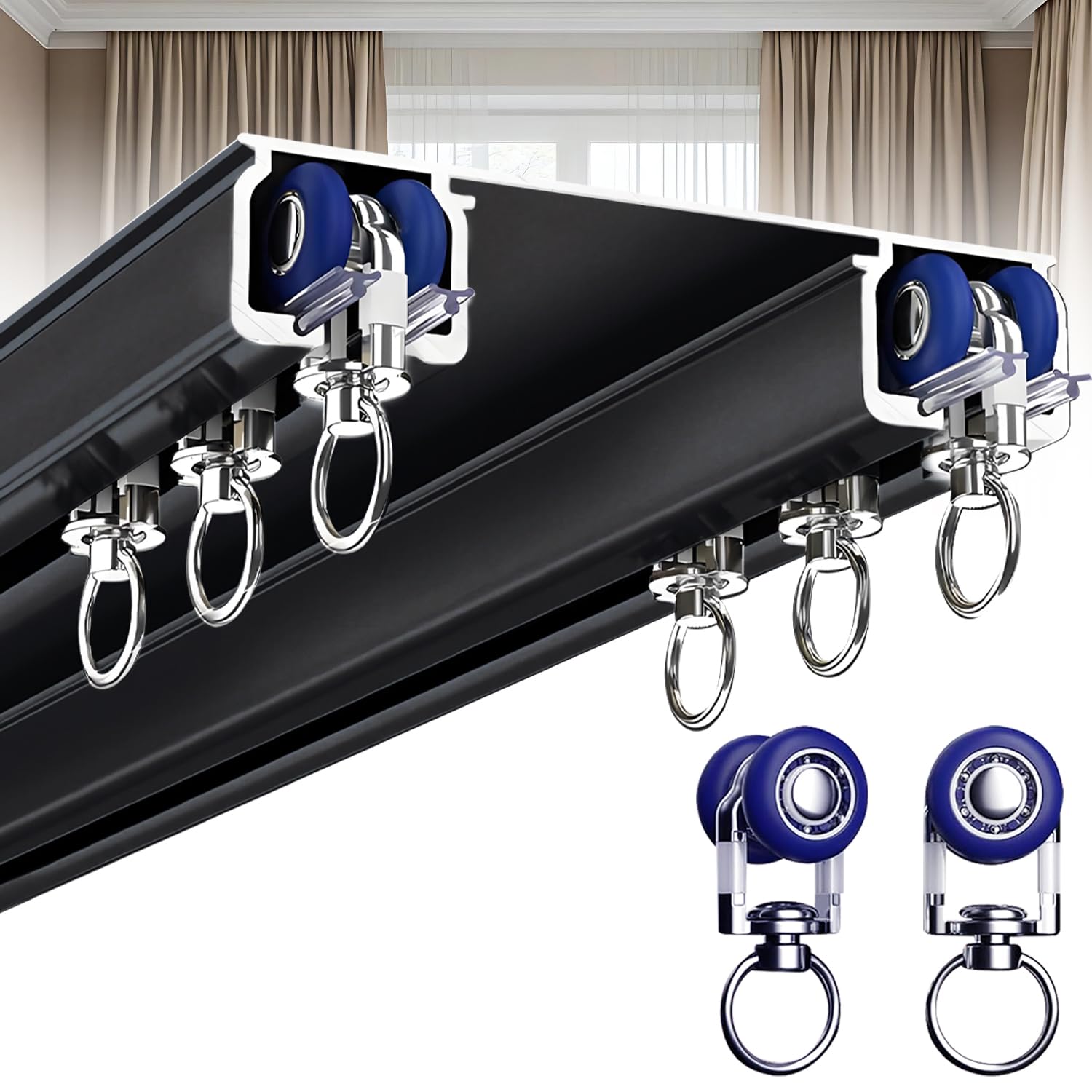 Pista de techo de doble fila versátil de 1,6 m / 5.2ft de longitud, varios colores y tamaños, ideal para dormitorio, sala de estar, ventana, hotel, divisor de habitaciones.