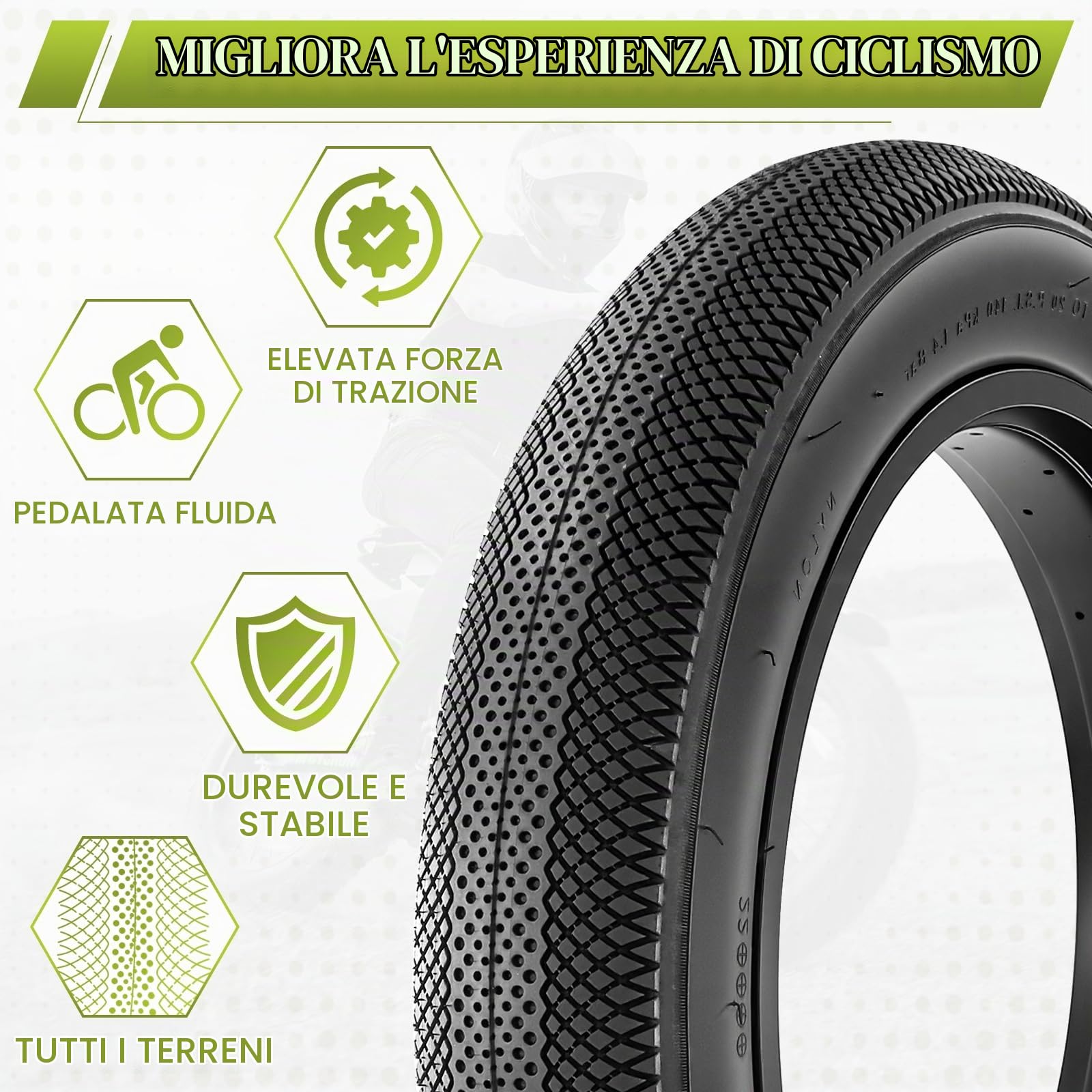 Confezione da 2 pneumatici pieghevoli per bicicletta elettrica da 60 TPI, 20/26 x 4,0, ricambio per mountain Snow and Beach Bike