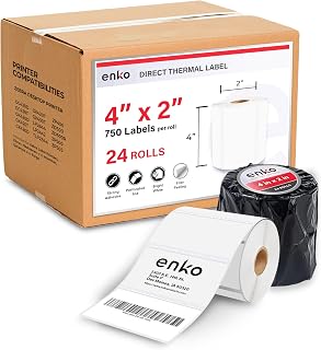 enKo 4 x 2 in 24 Rolls | 18000 Direct Thermal Address and Shipping Labels