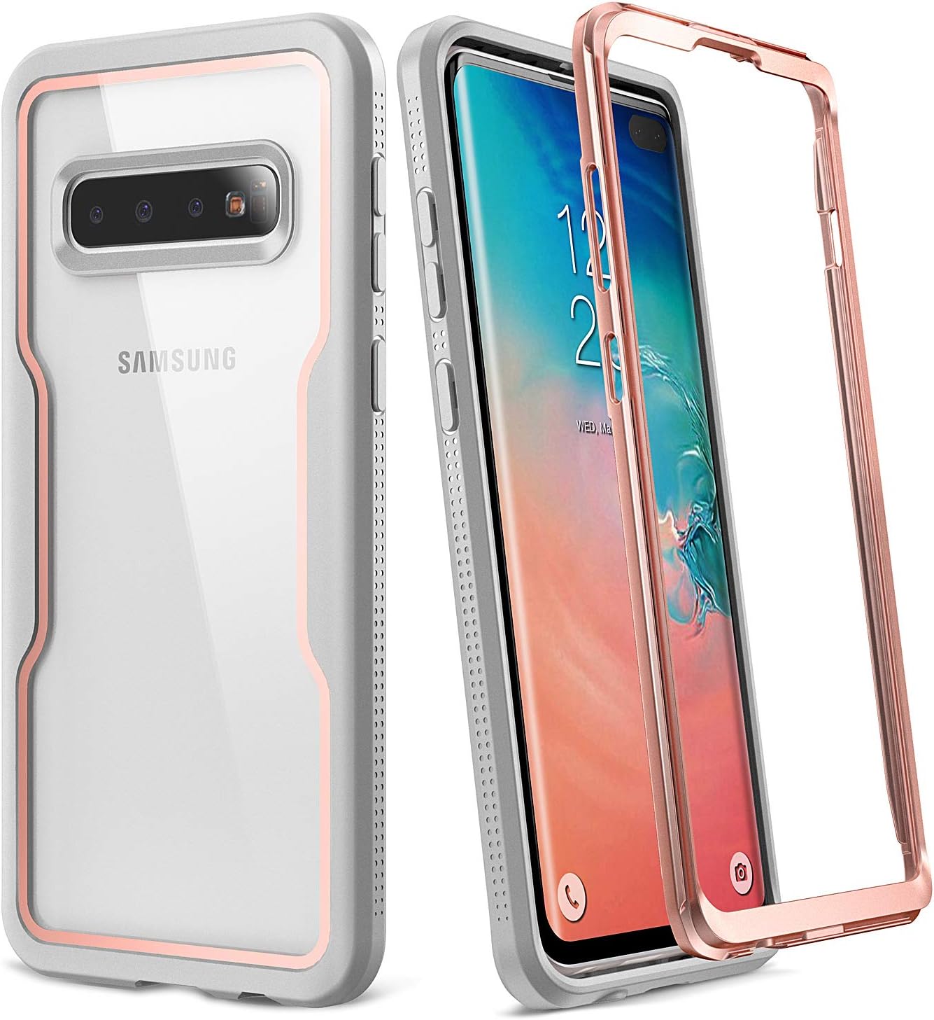 YOUMAKER Case for Galaxy S10+ Plus, Crystal Clear Heavy Duty Protection Full Body Shockproof Slim Fit WITHOUT Built-in Screen Protector Cover for Samsung Galaxy S10 Plus 6.4 inch - Rose Gold/GY