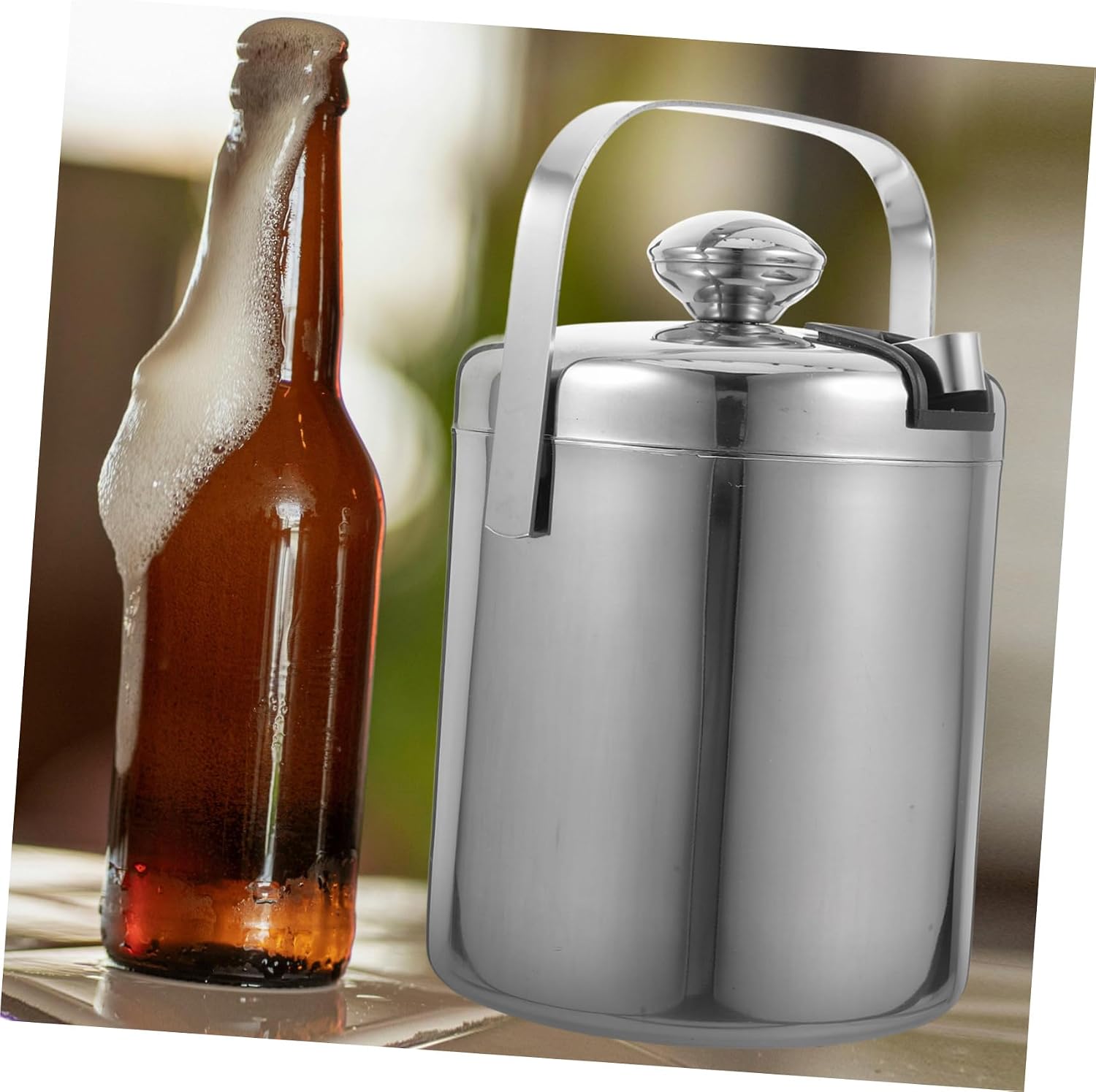 1 Set Capacity Insulated Ice Cube Bucket with Lid Tongs Thickened Double Wall Stainless Steel Wine Cooler for Parties Bars and Events for Beer Cocktails and Drinks
