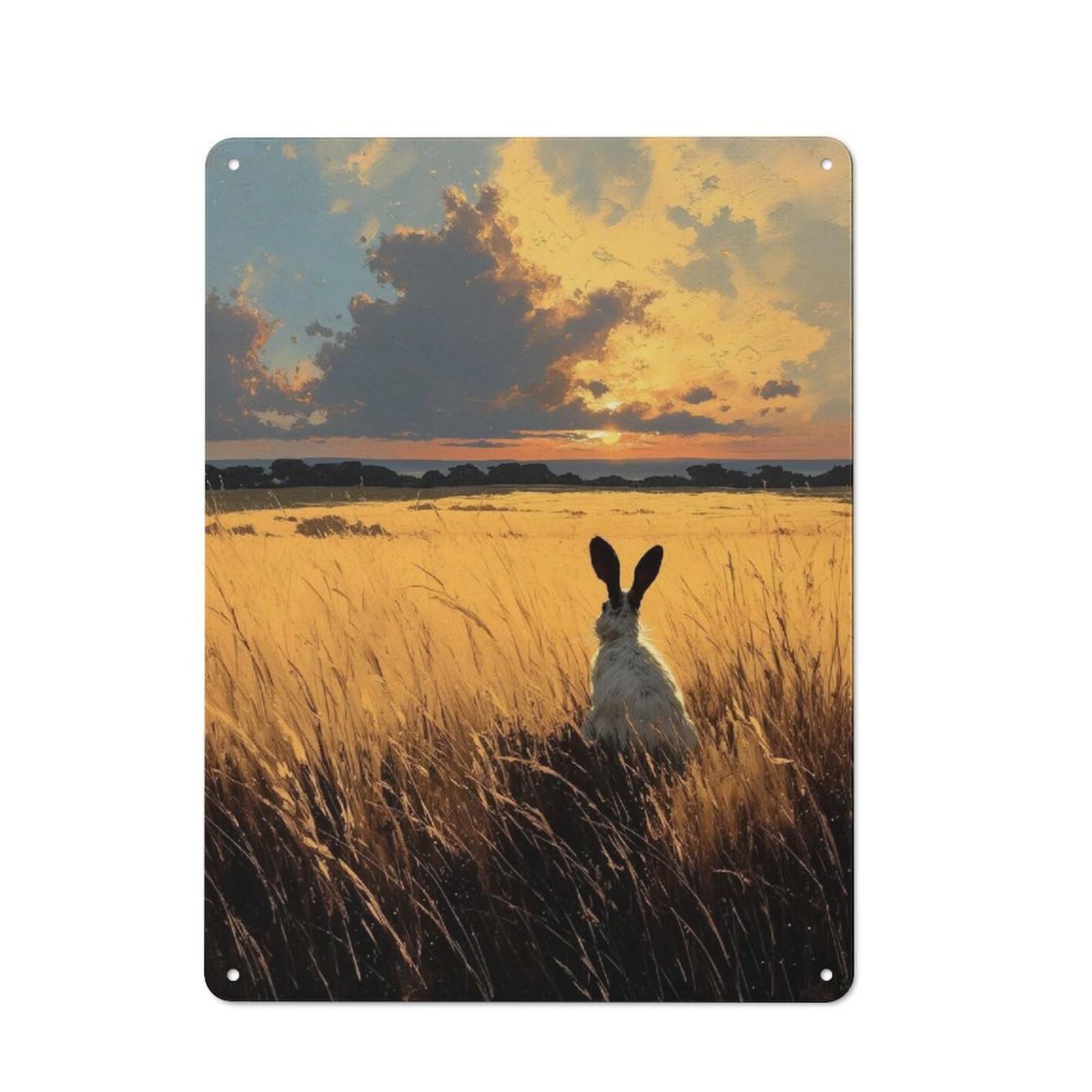 Junmoney Style-15 Hare In Golden Field At Sunset Barn Style Metal Wall Decor 40X30cm, Country Metal Sign For Kitchen, Cottage, Porch Or Garden Room