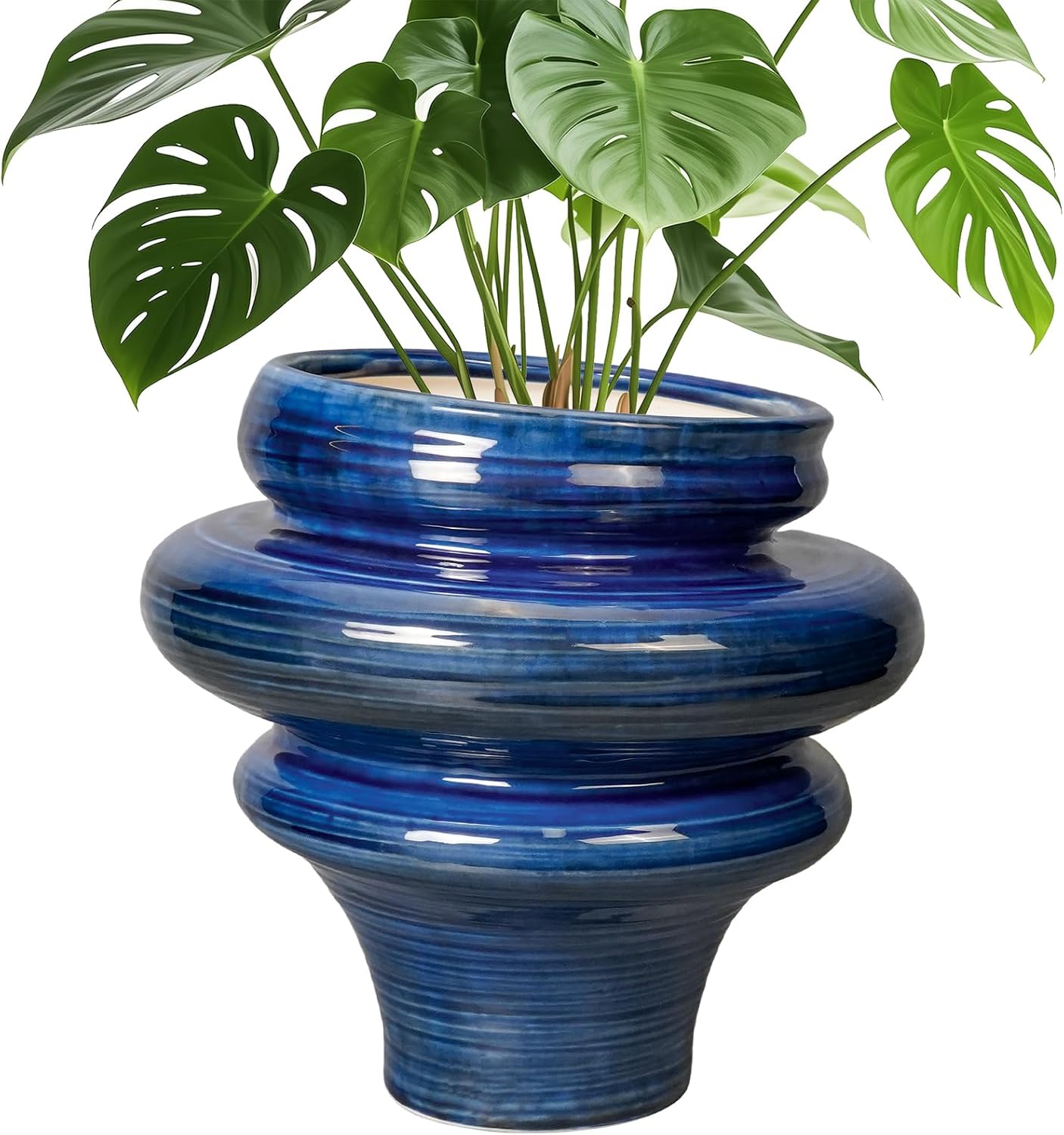 Ceramic Pots for Plants - 11 Inch Ceramic Planter with Drainage Hole, Unique Planters for Indoor Outdoor, Large Decorative Flower Pot, Home Office Room Decor, Gifts for Plants Lover, Blue Blue (11.2 X 10.6 In)