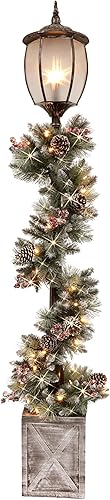 Puleo International Poste de lámpara de 7 pies con guirnalda decorada y 50 luces LED blancas cálidas