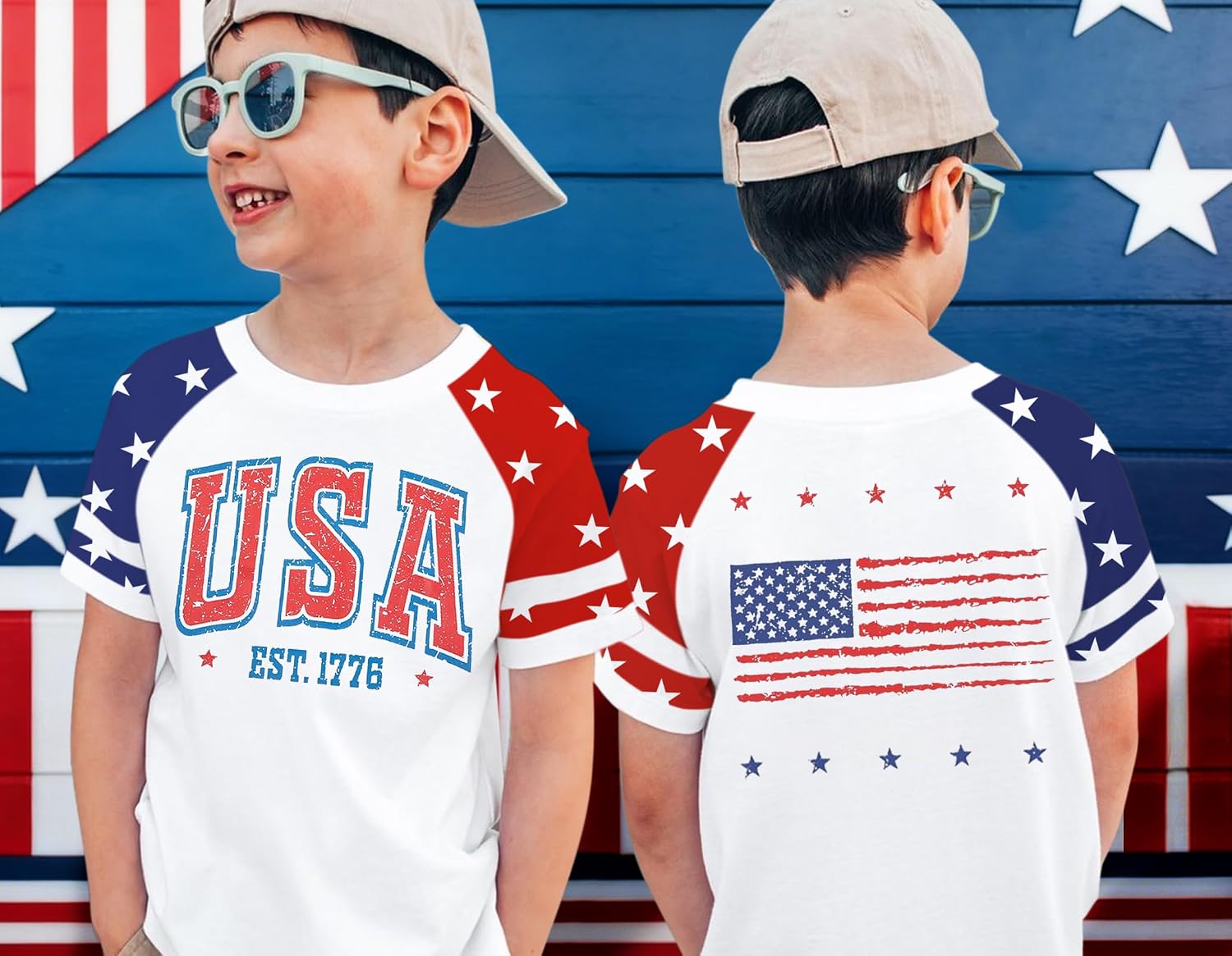 Girls 4th of July USA Patriotic T-Shirt American Flag Raglan Tee Independence Day Outfit for Kids 7-14 Years