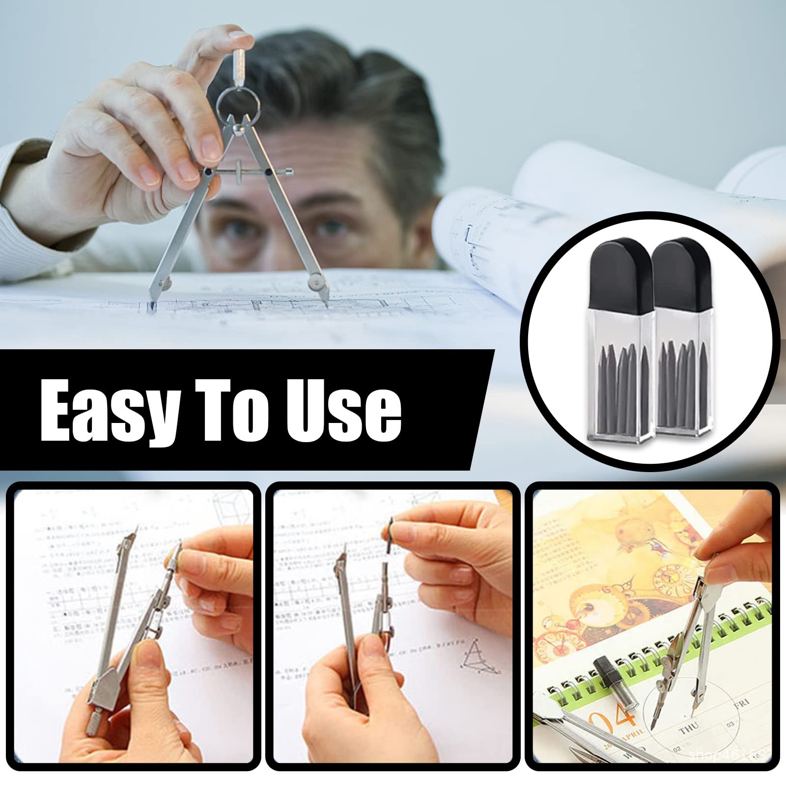 Lot De 100 Mines De Rechange Pour Compas 2B Avec Gomme - Diamètre