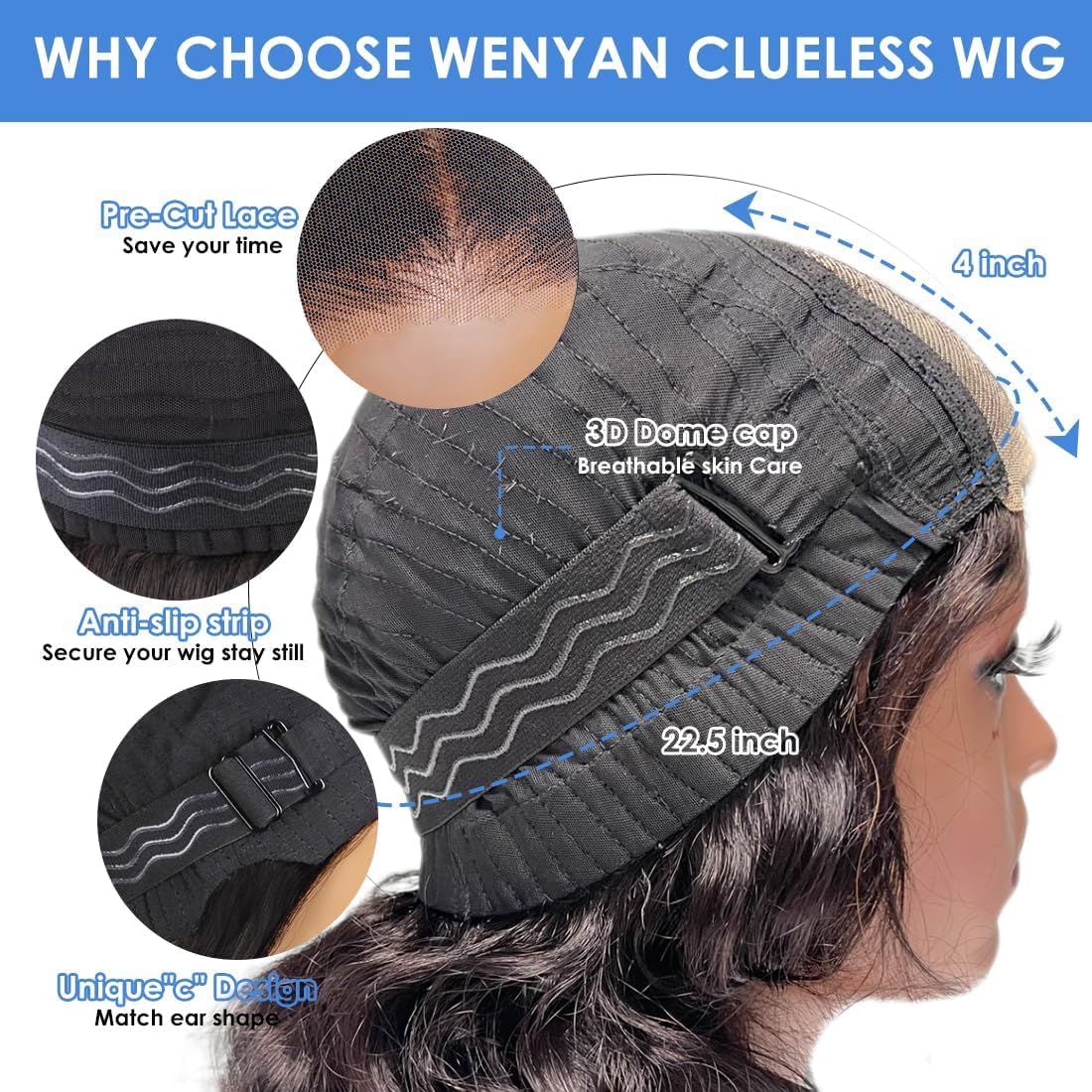 WENYAN Wear and Go Glueless Wigs Human Hair 4x4 HD Lace Body Wave 20 Inch | Pre Plucked Lace Front Pre Cut Body Wave Lace Front Wigs Natural Hairline Wigs 180 Density Natural Color