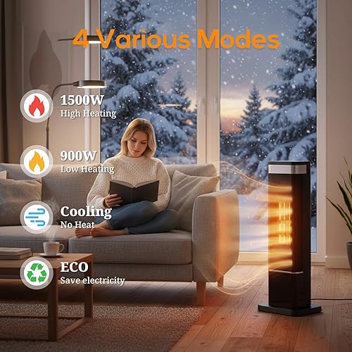 Miniatura 3 de Calentador de espacio de 24 pulgadas, calentadores portátiles de 1500 W para uso en interiores y exteriores, calentamiento rápido con oscilación de