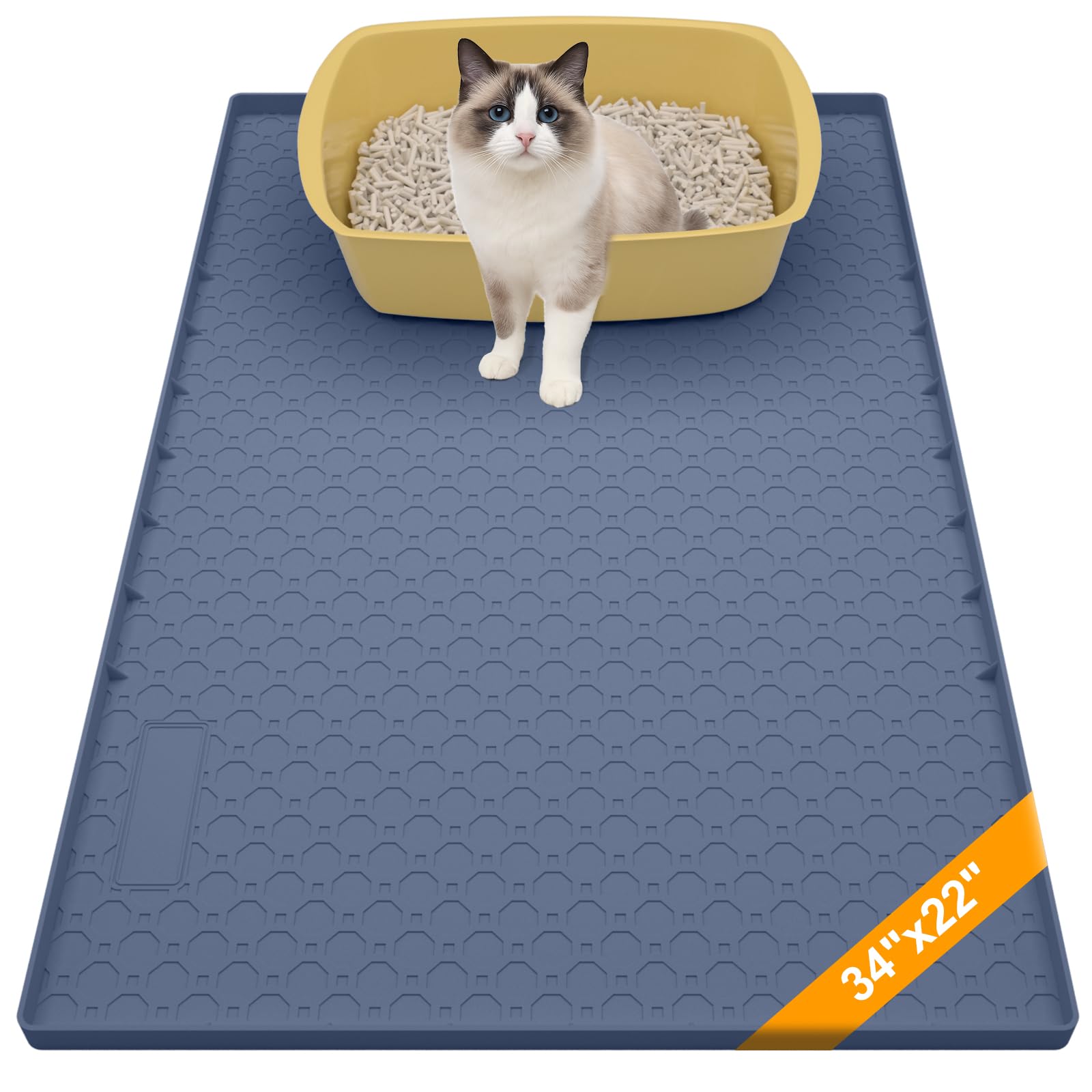 Tappetino in silicone per lettiera per gatti grande 86cm x 56cm,tappetino per gatti per lettiera, antiscivolo e impermeabile, bordi rialzati