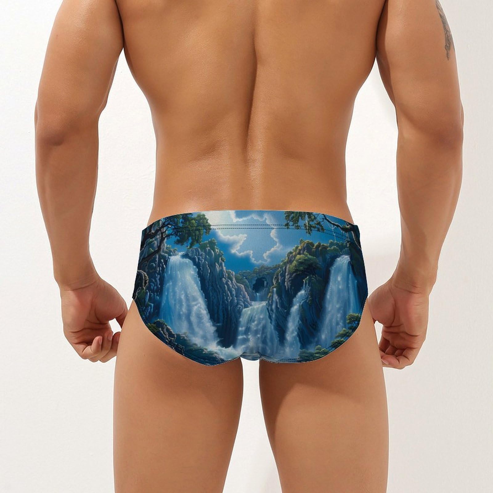 Waterfall Nature Mens Swim Briefs Quick Dry Swim Trunk Bikini Underwear Swimsuit 2XL