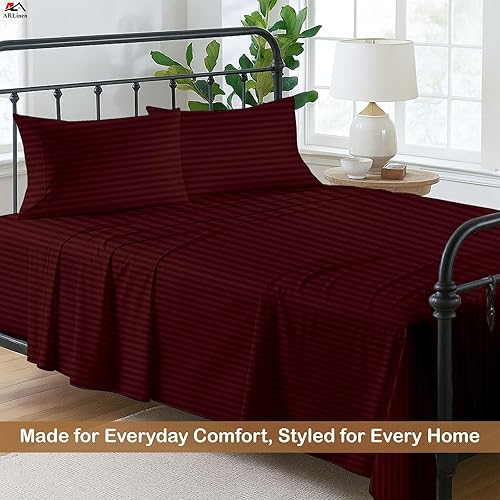 Miniatura 2 de Juego de sábanas para caravana (72 x 75 pulgadas), tamaño King corto, rayas burdeos de hasta 8-10 pulgadas de profundidad, para cama de cámper.