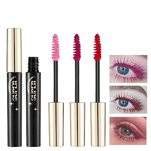 Máscara de pestañas colorida, color rojo y rosa, resistente al agua, volumen y longitud, máscara de fibra rizadora voluminosa para mujeres, cosplay,