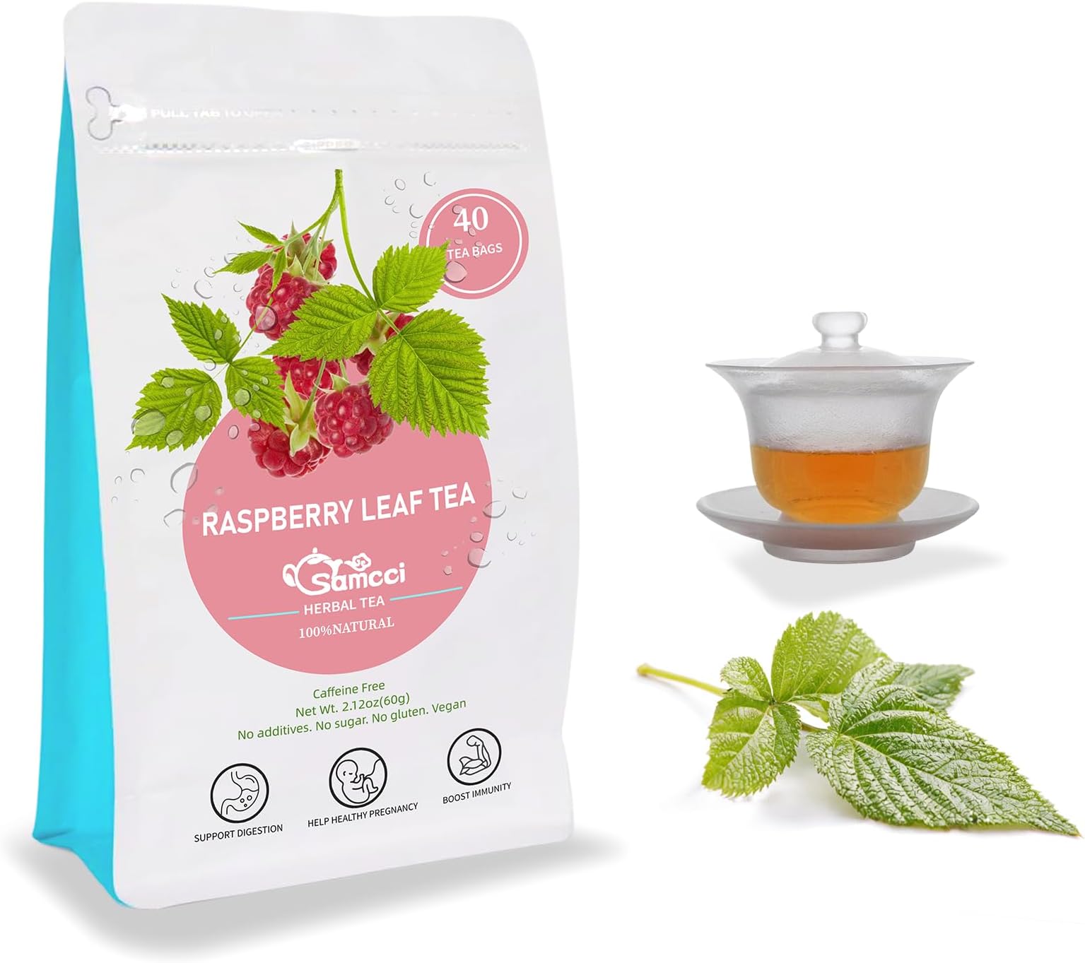Samcci - Raspberry Leaf Tea Bag, 40 Teabags - Natural Pregnancy Tea - Pure Red Raspberry Leaf Herbal Tea - Help Childbirth & Support Menstrual - Non-GMO - Caffeine-free