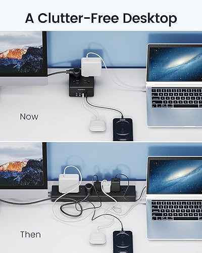 Miniatura 6 de SUPERDANNY - Protector de sobretensiones USB de 9.8 pies con 4 tomas de corriente ampliamente espaciadas y 4 puertos USB inteligentes, cable de