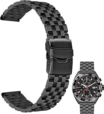 Juntan 18mm 20mm 22mm 24mm 26mm Stainless Steel Watch Band Replacement Metal Brushed Watch Strap Bracelet Deployment Double FlipLock Buckle Silver Black