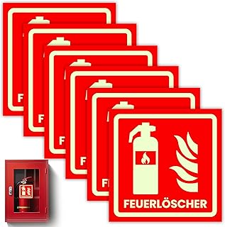 6 Stück Feuerlöscher Schild, 15x15 cm PVC Nachleuchtend Schild Feuerlöscher, Hochwertiges Selbstklebende Brandschutzschild Feuerlöscher Aufkleber für Haus Büro und Baustelle