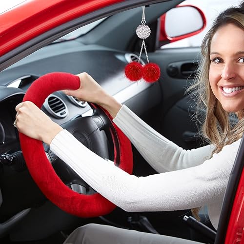 Miniatura 4 de Juego de 6 piezas de accesorios suaves para el volante del coche, funda suave para el freno de mano, cubierta para la palanca de cambios, decoración