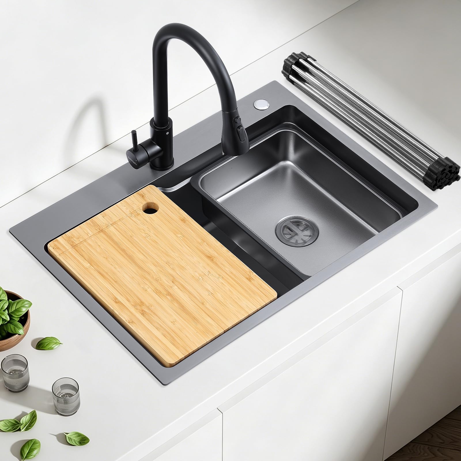 Workstation Stainless Steel Kitchen Sink Set Large Drop-in Sinks 68×48 cm