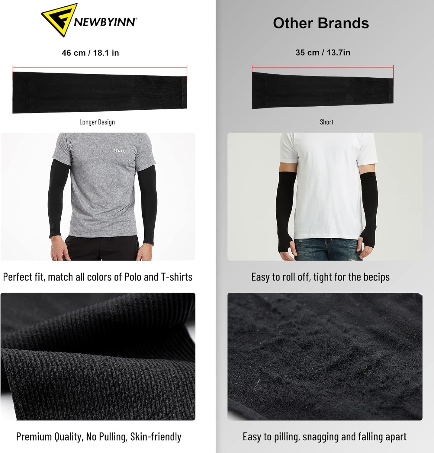 Newbyinn Arm Sleeves for Men Women, Size L - XL, UV Sun Protection Sleeve to Cover Tattoo, Cooling Compression Arm Cover - Image 6