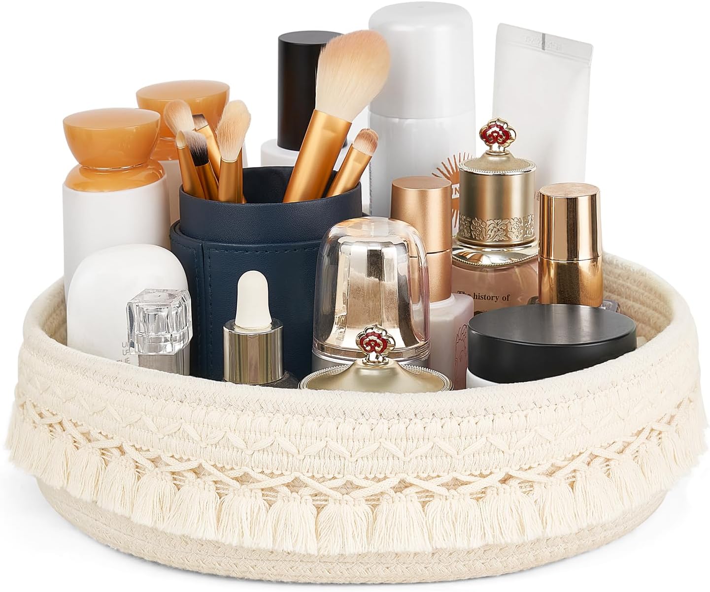 Makeup Perfume Holder Organizer Macrame Decorative Woven Rope Basket Boho Decor Cosmetics Desk Storage Baskets For Dresser Skin Care Lotions Essential Oils Jewelry Display