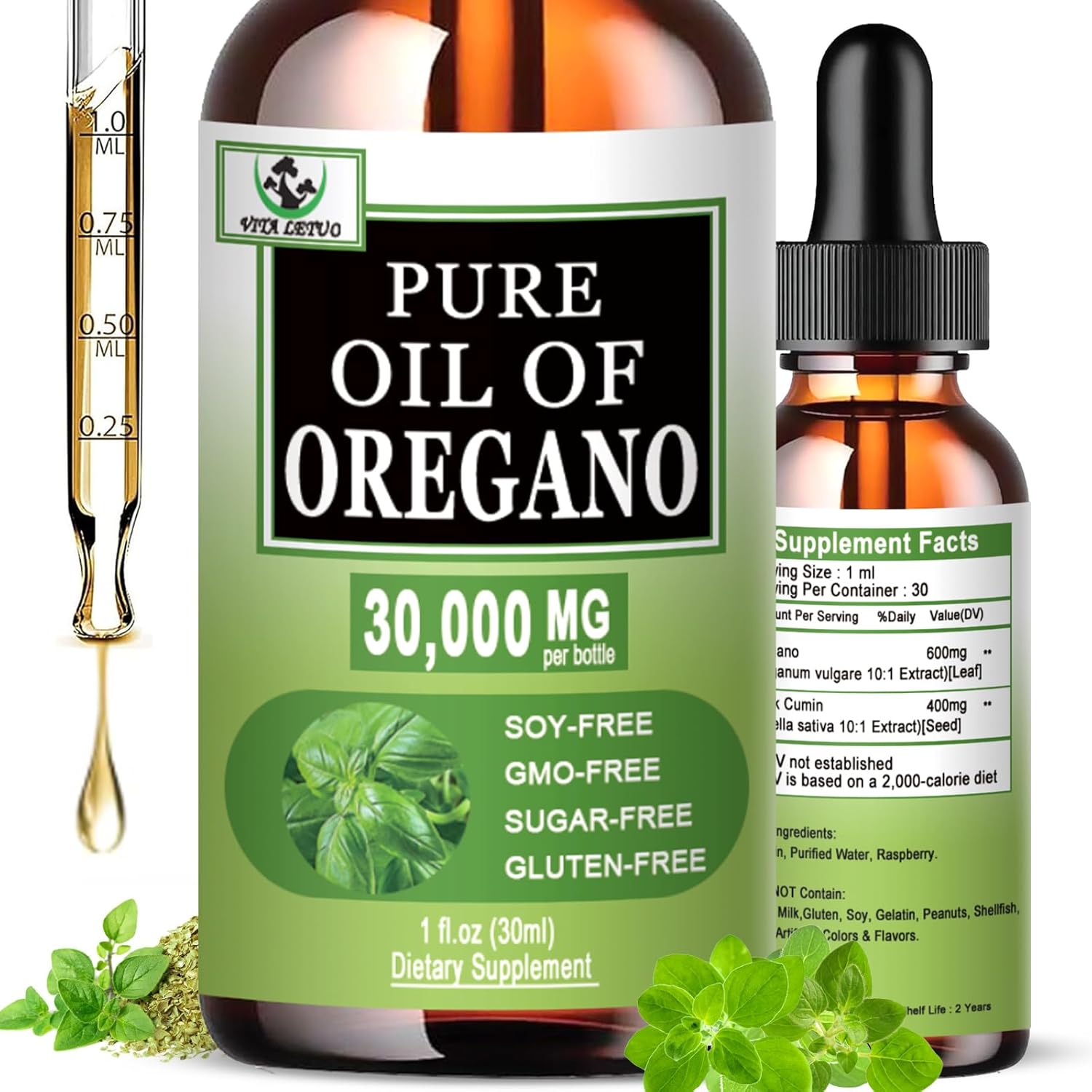 Oregano Oil Drops 30000mg, Organic Oil of Oregano with Black Seed Oil for Immune, Digestive Support, High Absorption Aceite de Oregano for Seasonal Support, Non-GMO, Gluten Free