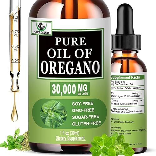 Gotas de aceite de orégano de 30000 mg, aceite orgánico de orégano con aceite de semilla negra para inmune, soporte digestivo, alta absorción de