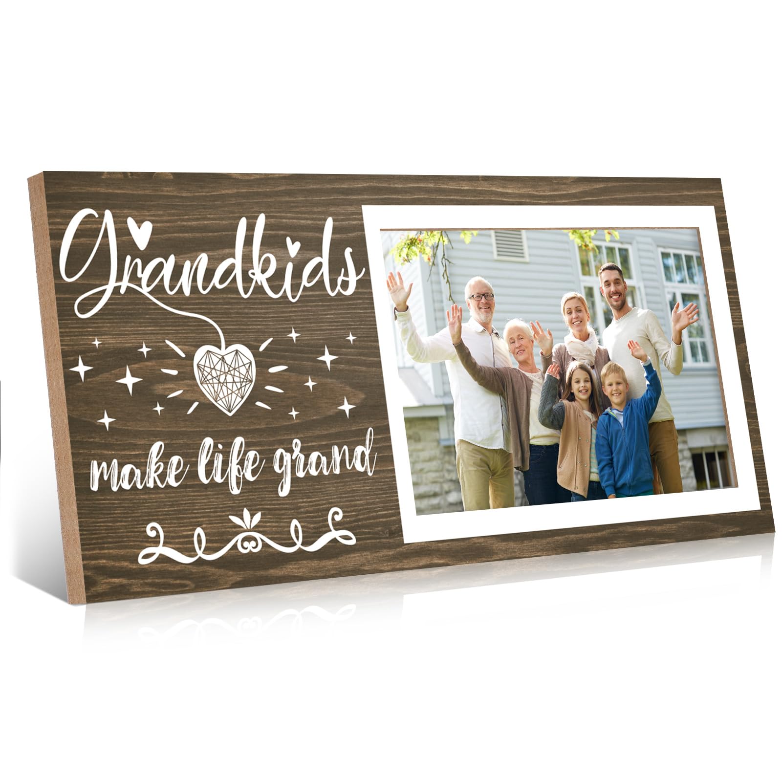 Jetec Grandkids Photo Frame, 4 x 6 Inch, Brown Wooden Heart Frame, Grandparents Day Gift, Wall Mount or Tabletop