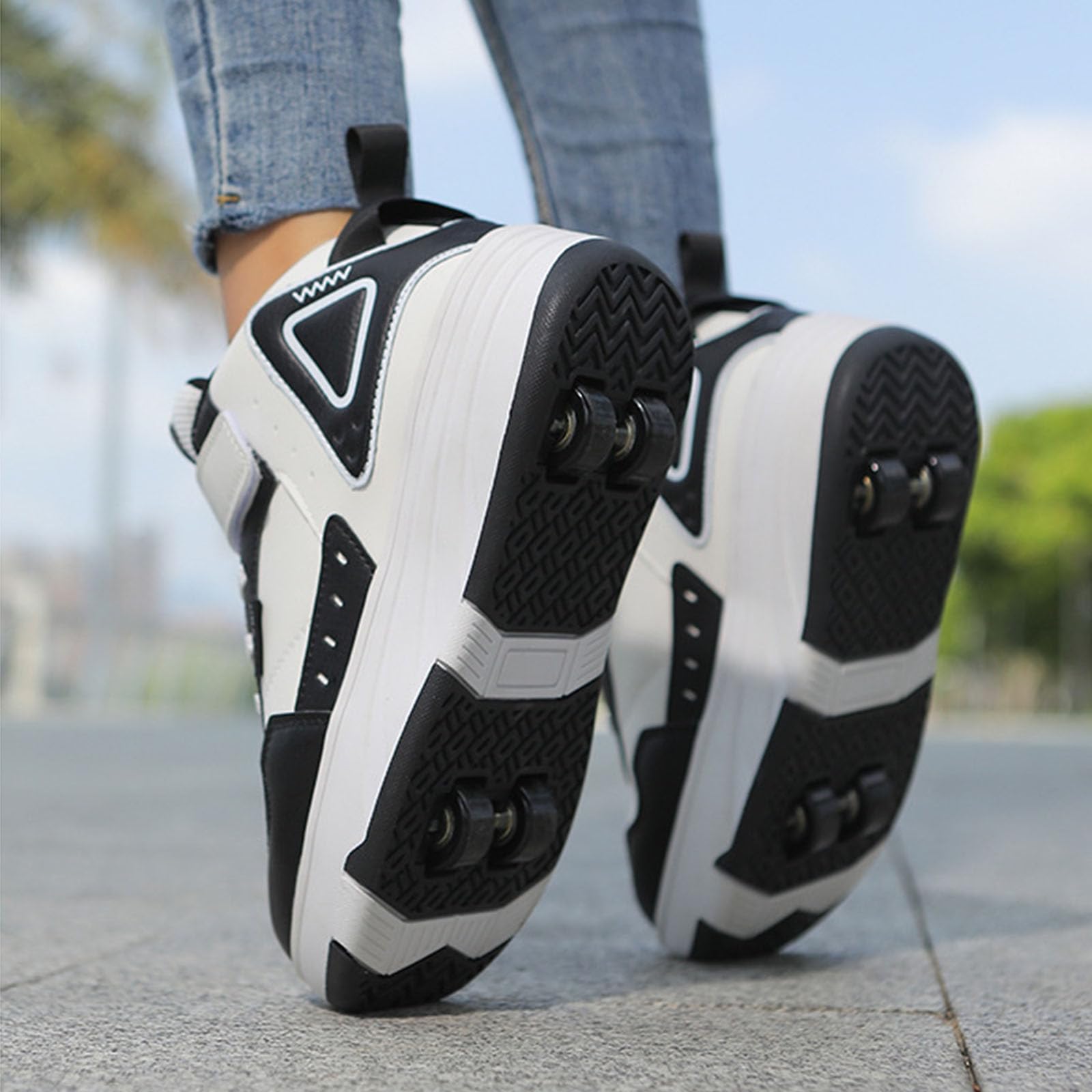Surwin Zapatillas con Ruedas Niña, Hebilla de Nailon Zapatos de Caña Media de Niños con Ruedas 2 en 1 Zapatillas de Skateboard Zapatos de Skate Roller Skate Shoes Sneakers Moda