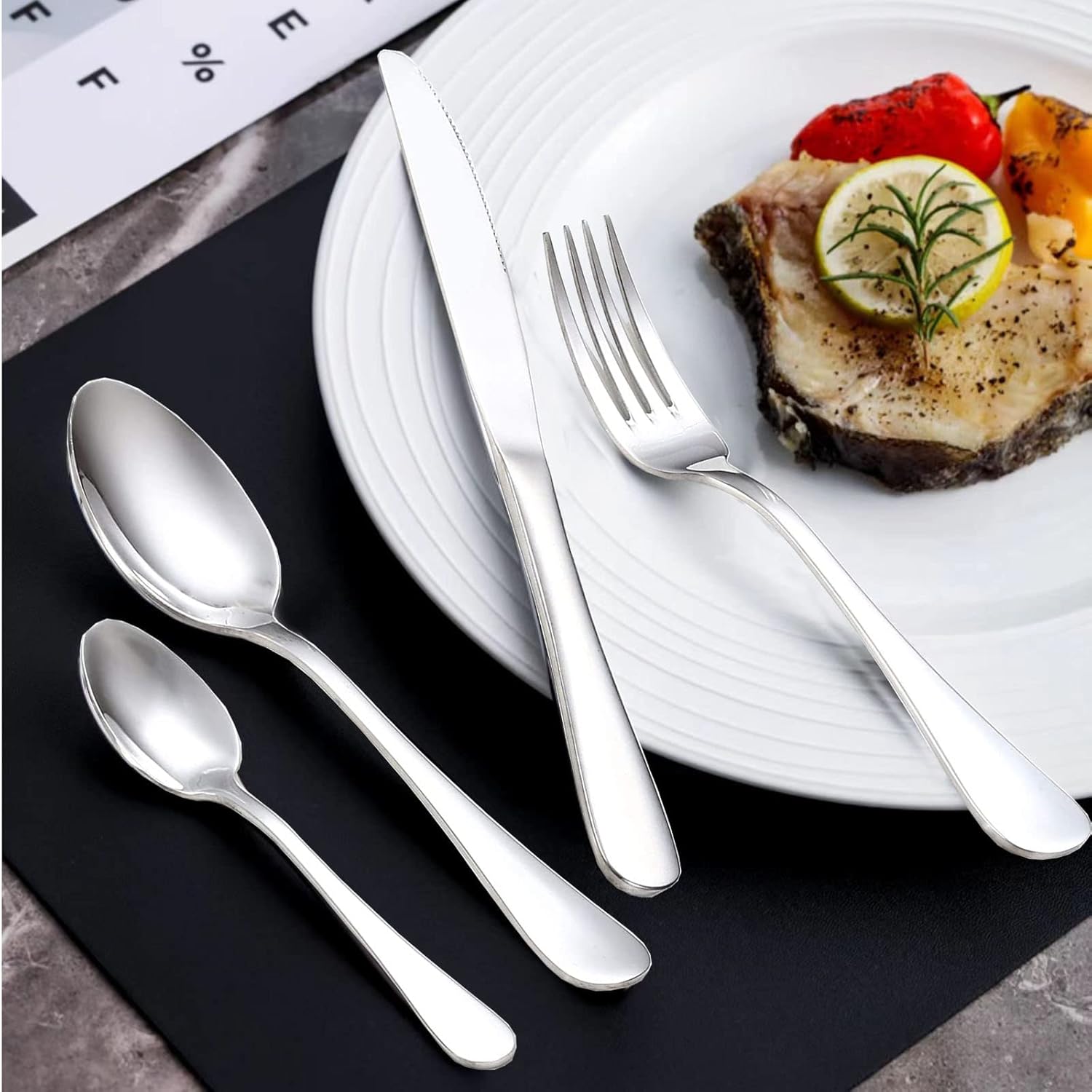 Stainless Steel Flatware Set of 20-4 Dinner Knives, 4 Dinner Forks, 4 Dinner Spoons, 4 Teaspoons，4 Teaspoons- Durable, Polished Silverware Set for Home, Restaurant, Catering, Party