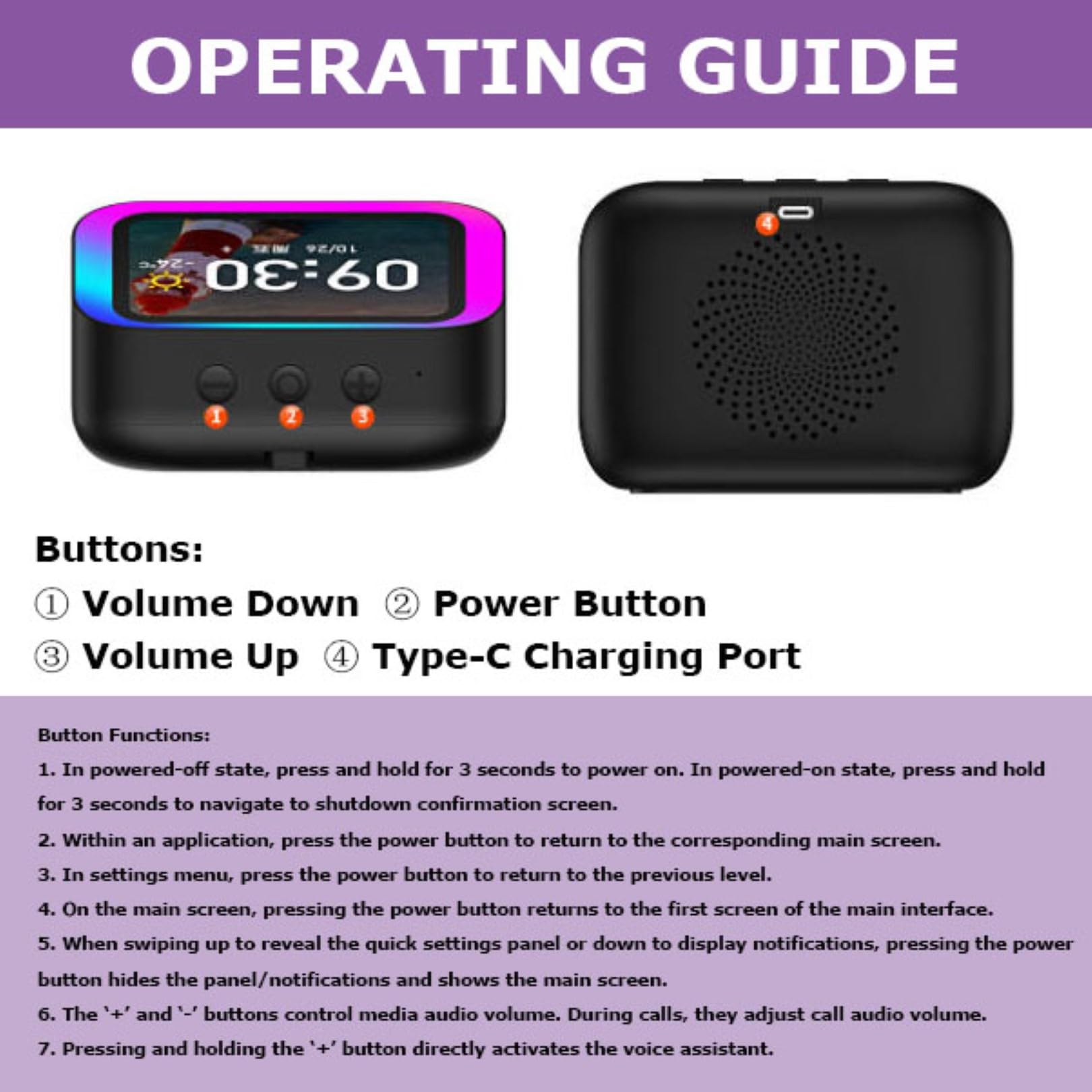 Reloj despertador inteligente con altavoz Bluetooth y luz RGB, pantalla digital portátil de hora y clima, llamadas manos libres, ideal para uso junto a la noche