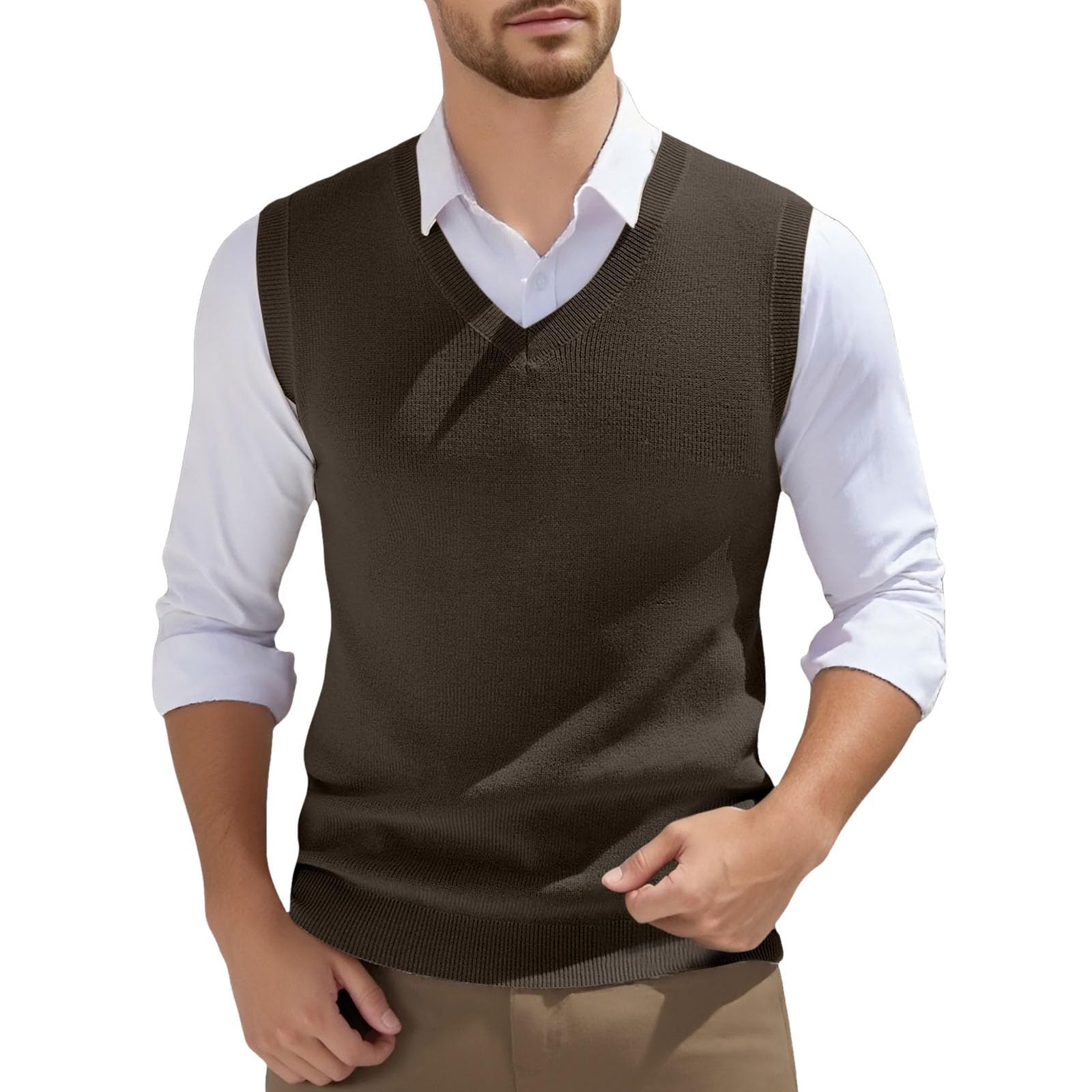 Jersey sin Mangas Hombre Invierno Chaleco Hombre Casual Algodon Suéter con Cuello en V Jerséis Esencial Chaleco de tejido de punto Hombre Traje Chalecos de Vestir Elegante de Fiesta Color