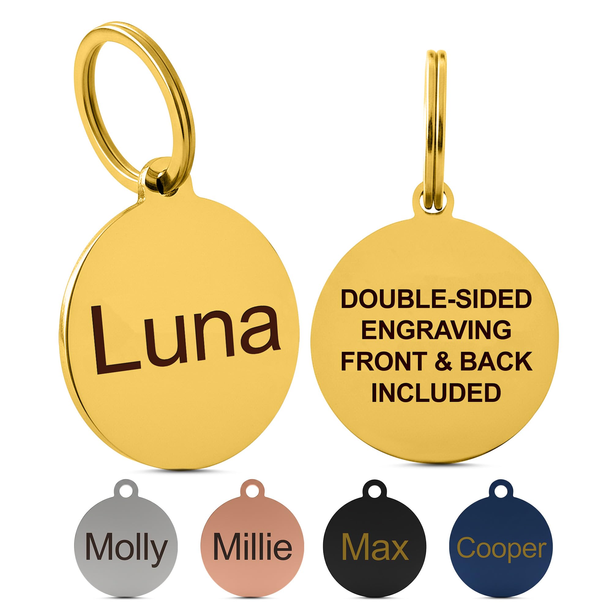 – Personalised Laser Engraved Stainless Steel Dog and Cat ID Tags (Gold, Small (25mm))