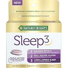 Nature&rsquo;s Bounty Sleep3 Melatonin 10mg, Maximum Strength 100% Drug Free Sleep Aid, Dietary Supplement, L-Theanine &amp; Nighttime Herbal Blend Time Release Technology, 60 Tri-Layered Tablets