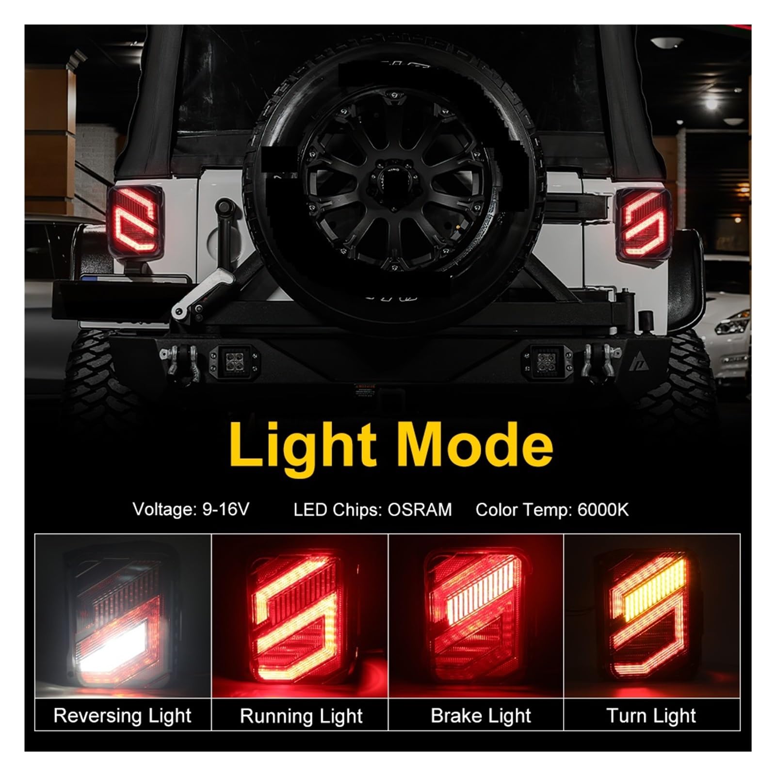 Tylne światła LED kompatybilne z tylnymi światłami Jeep Wrangler JK JKU 2007-2018 z DRL, kierunkowskazem, lampą cofania 20w 12V Taillamp (Color : US VERSION, Size : Black)