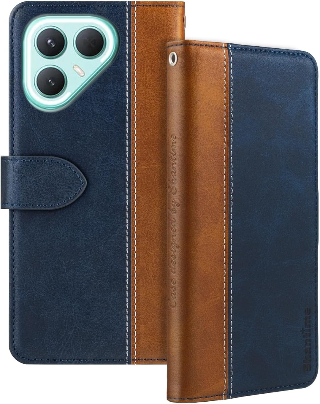 Leather Flip Case Compatible with Tecno Pova 7 Pro 5G Case With Card Holder RFID Blocking Magnetic Kickstand Slim Fit Business Protective Cover(Blue)
