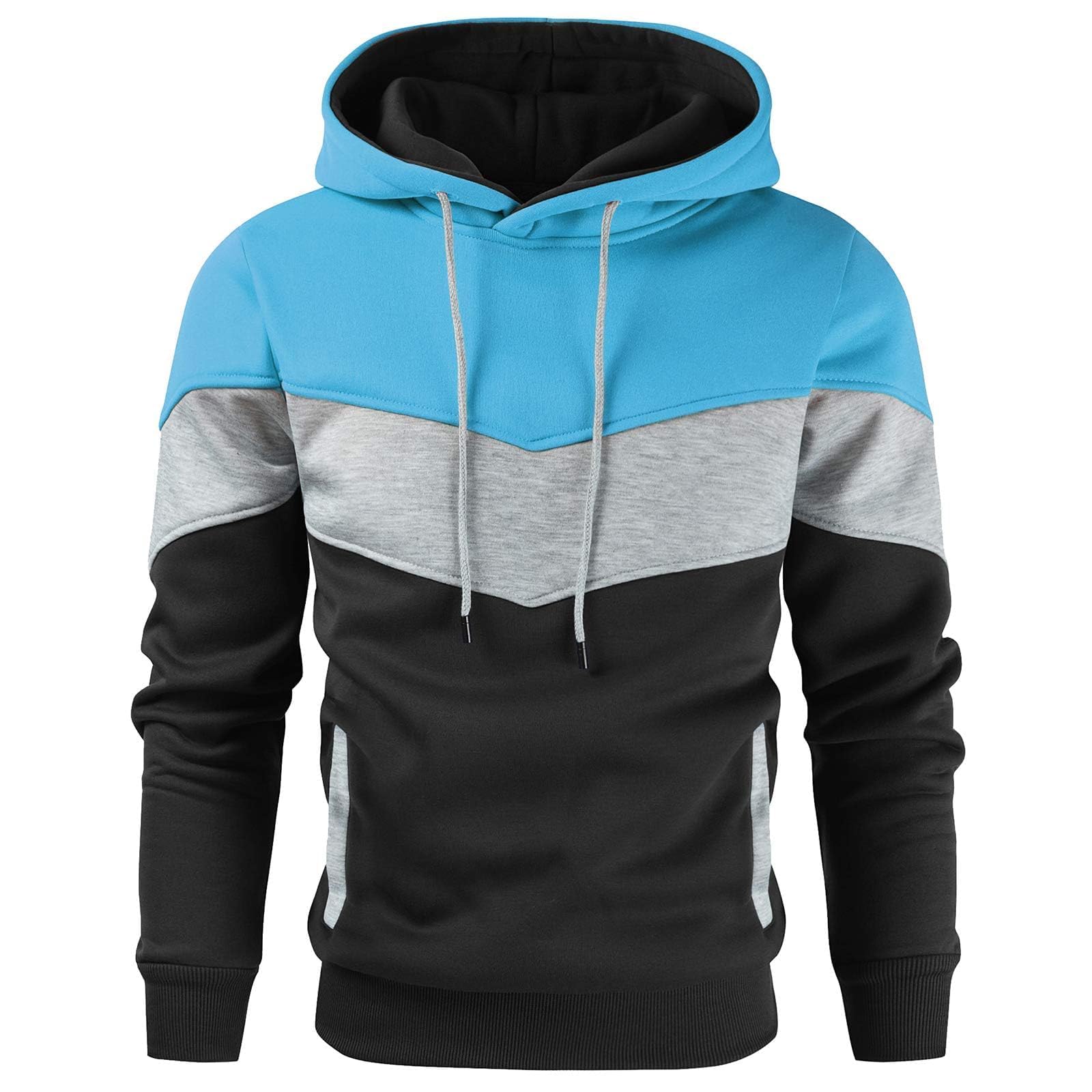 Men's Novelty Color Block Pullover Fleece Hoodie Casual Sweatshirt