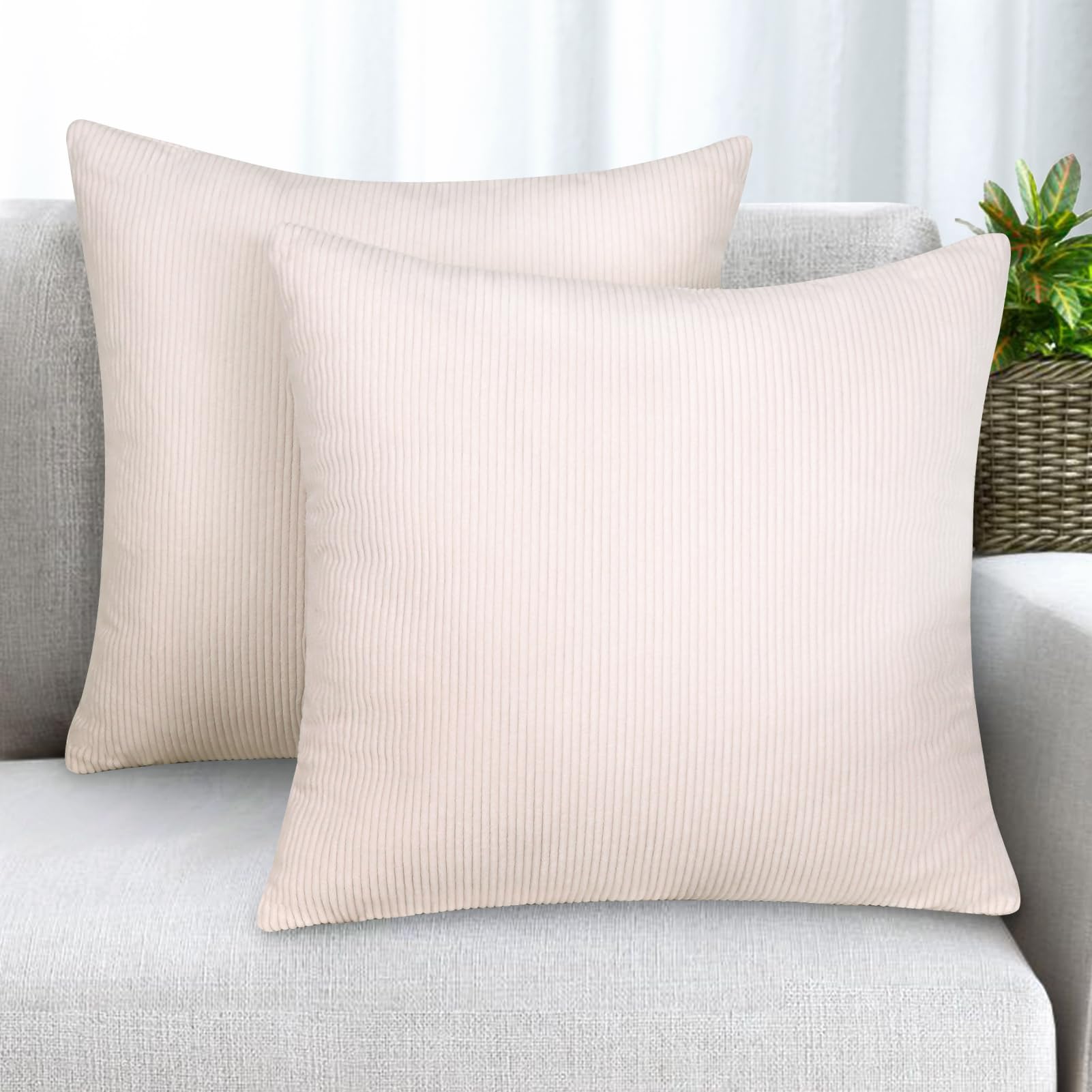 KENOBE 2er Set Kissenbezüge Kord Kissenhülle Dekorative Kissenbezug Sofakissen Couchkissen Dekokissen Zierkissenbezug Deko Kissenhülle für Sofa Wohnzimmer 45x45cm, Beige
