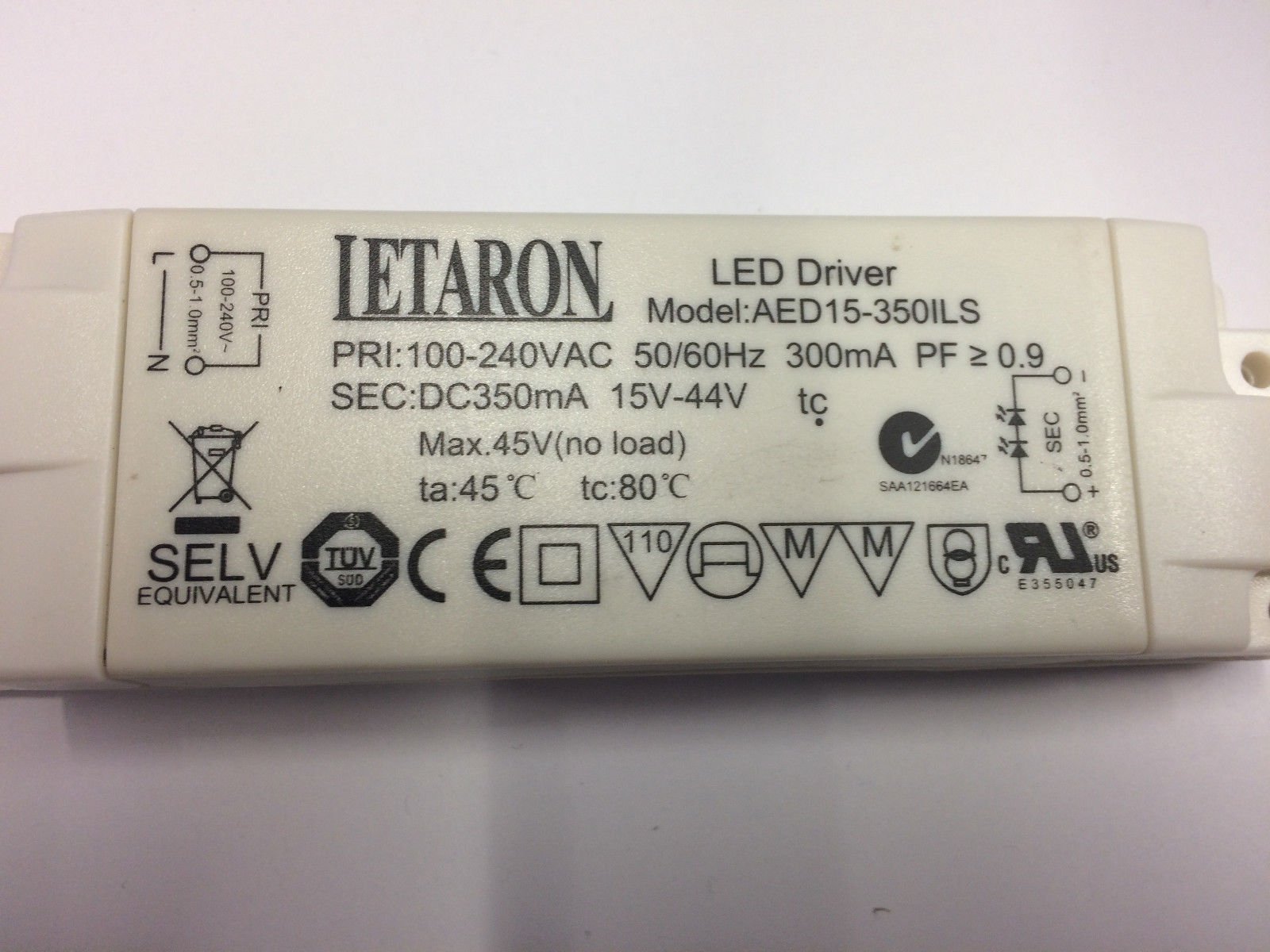 LED Driver LETARON 15W 15-44V 350mA AED15-350ILS Power Supply Treiber