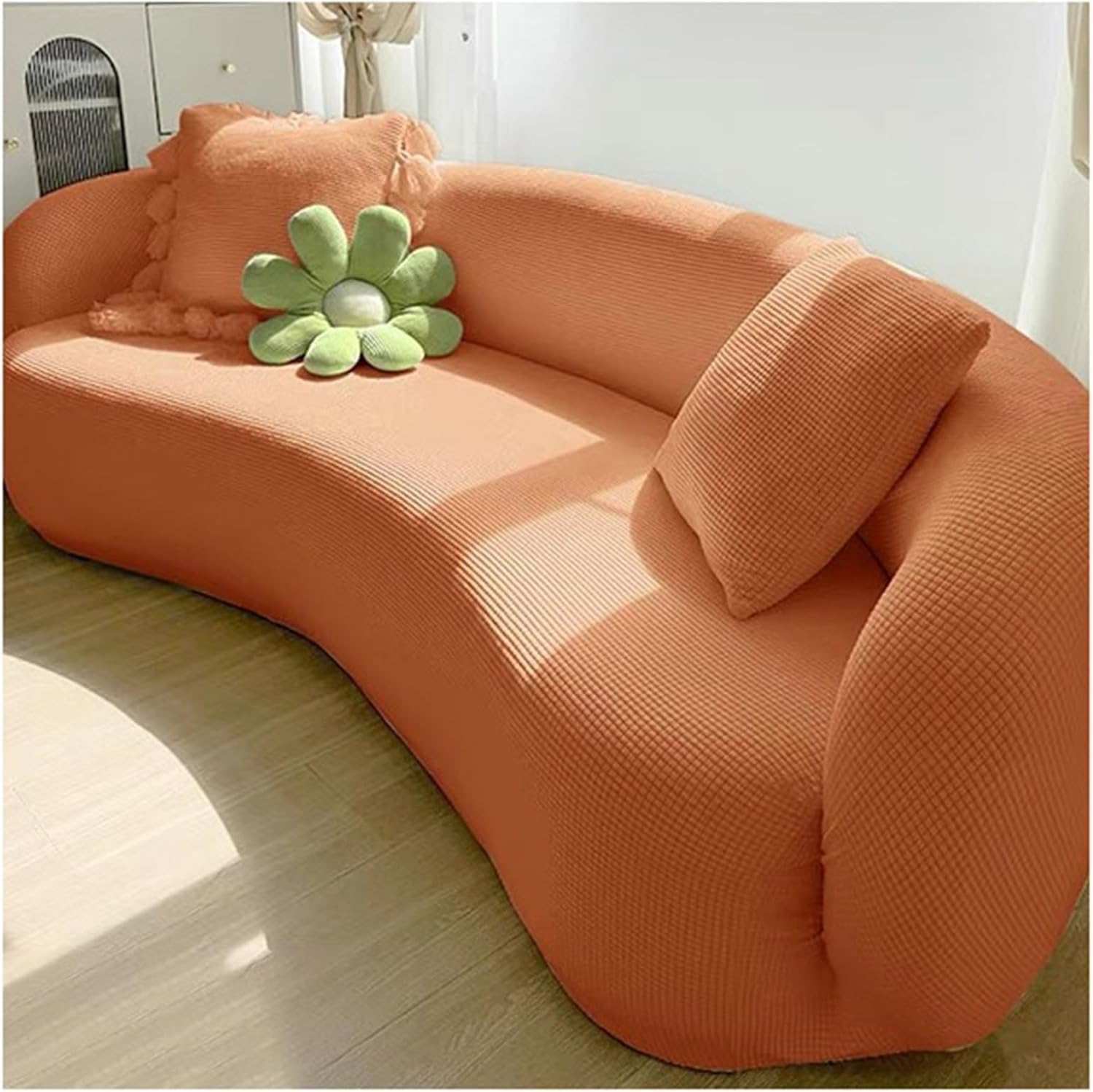 Qvqv G Stretch Semi Circle Curved Couch Slipcover, Shaped Semi-Circular Curved Sofa Cover For Livin Room, Modernjacquard Curved Sofa Slipcover(,4 Seat [ 92-118 In])