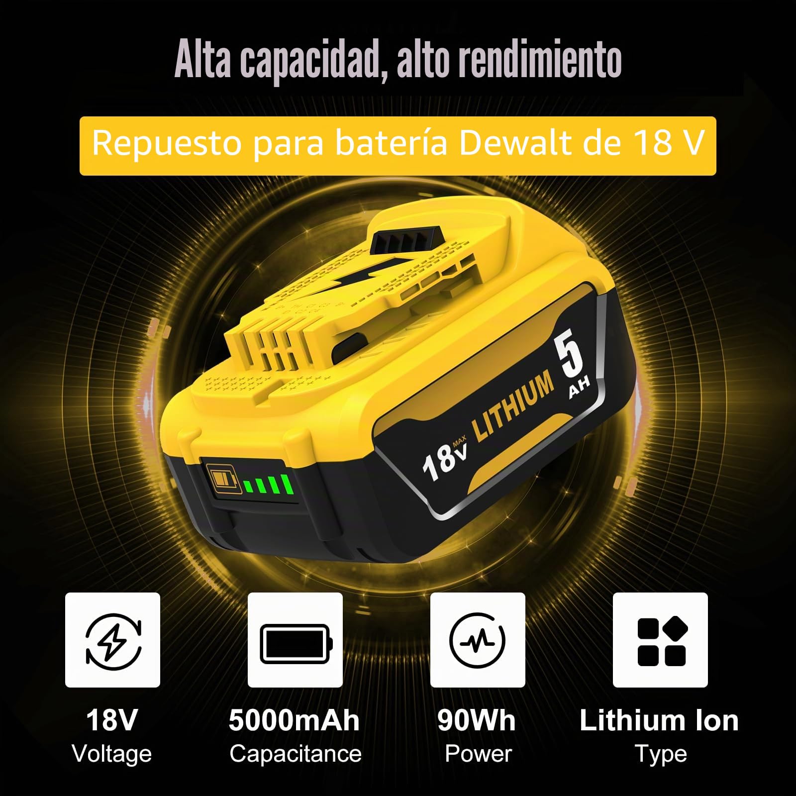2 x DCB184 para DeWalt Batería 18V 5.0Ah + Dewalt Cargador 18V 3A batería de Herramientas DCB182 DCB180 DCB184 DCB200 DCB182 DCB181 DCB201