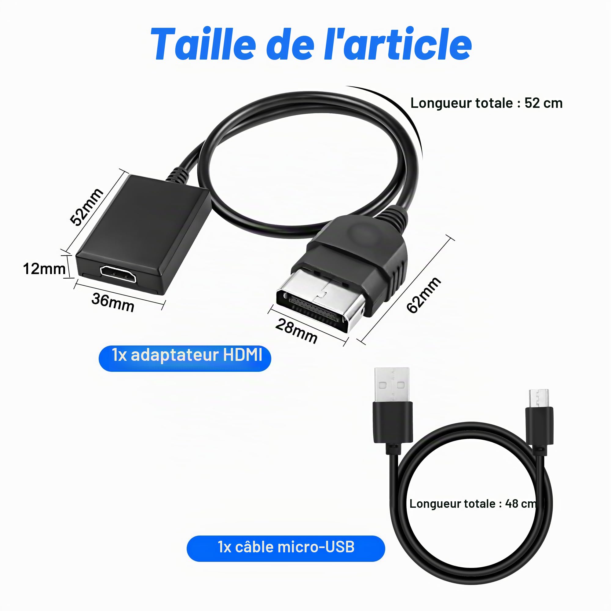 MEIRIYFA Adaptateur Convertisseur Xbox vers HDMI - Câble HD Link avec Prise en Charge 1080p et Câble d'Alimentation Micro USB pour Console d'Origine